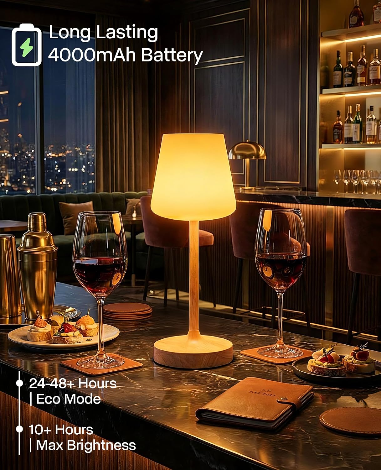 Cordless Table Lamp Rechargeable - 4000mAh Battery Operated Lamps for Home Decor, IP54 Waterproof Portable Outdoor LED Desk Light, 3 Color Dimmable Small Bedside Lamps for Dining, Restaurant image 5