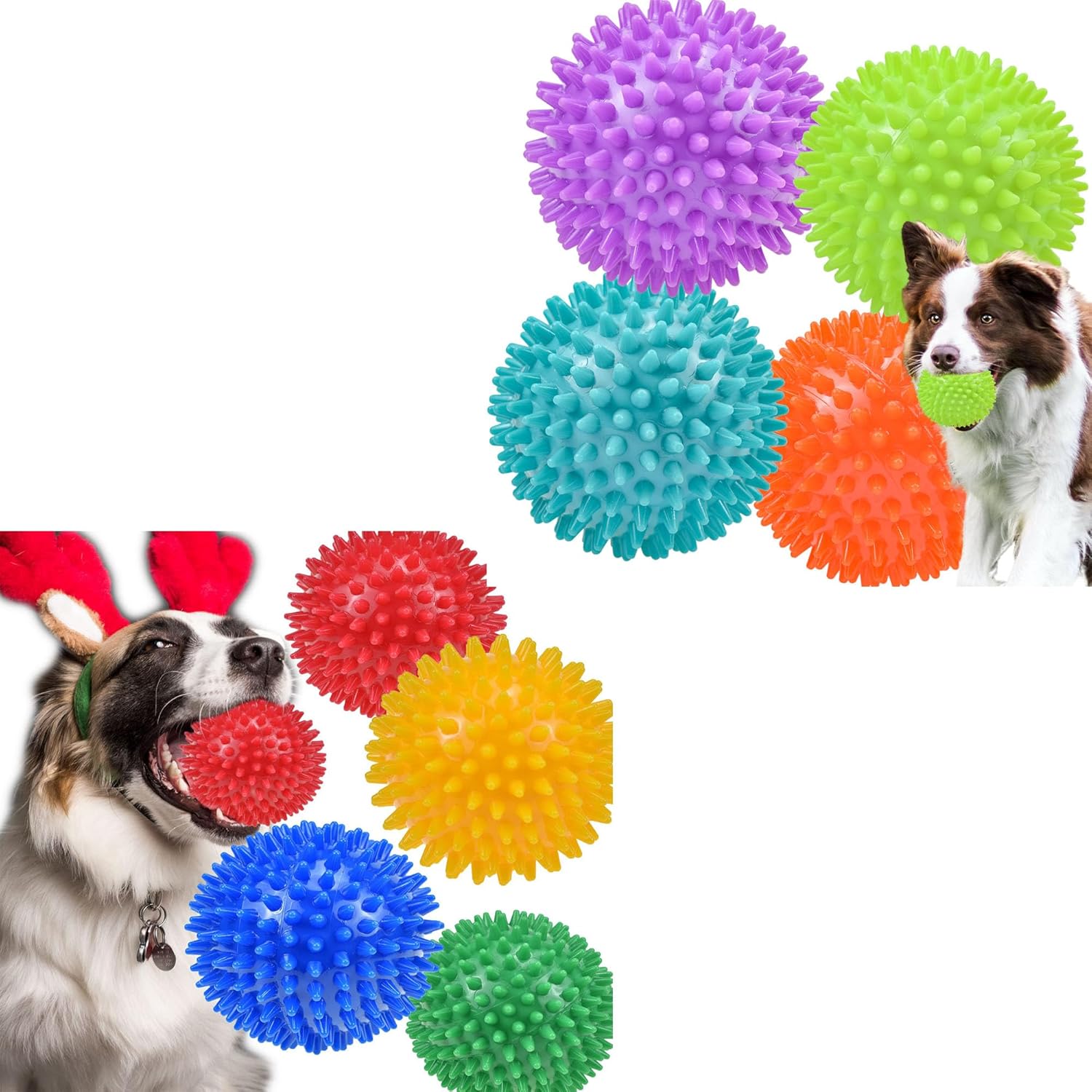 Dog Balls 4.5” Squeaky Dog Toys Spikey Dog Ball for Aggressive Chewers Heavy Duty Teething Large Medium Durable Dogs Balls (4 Pack)