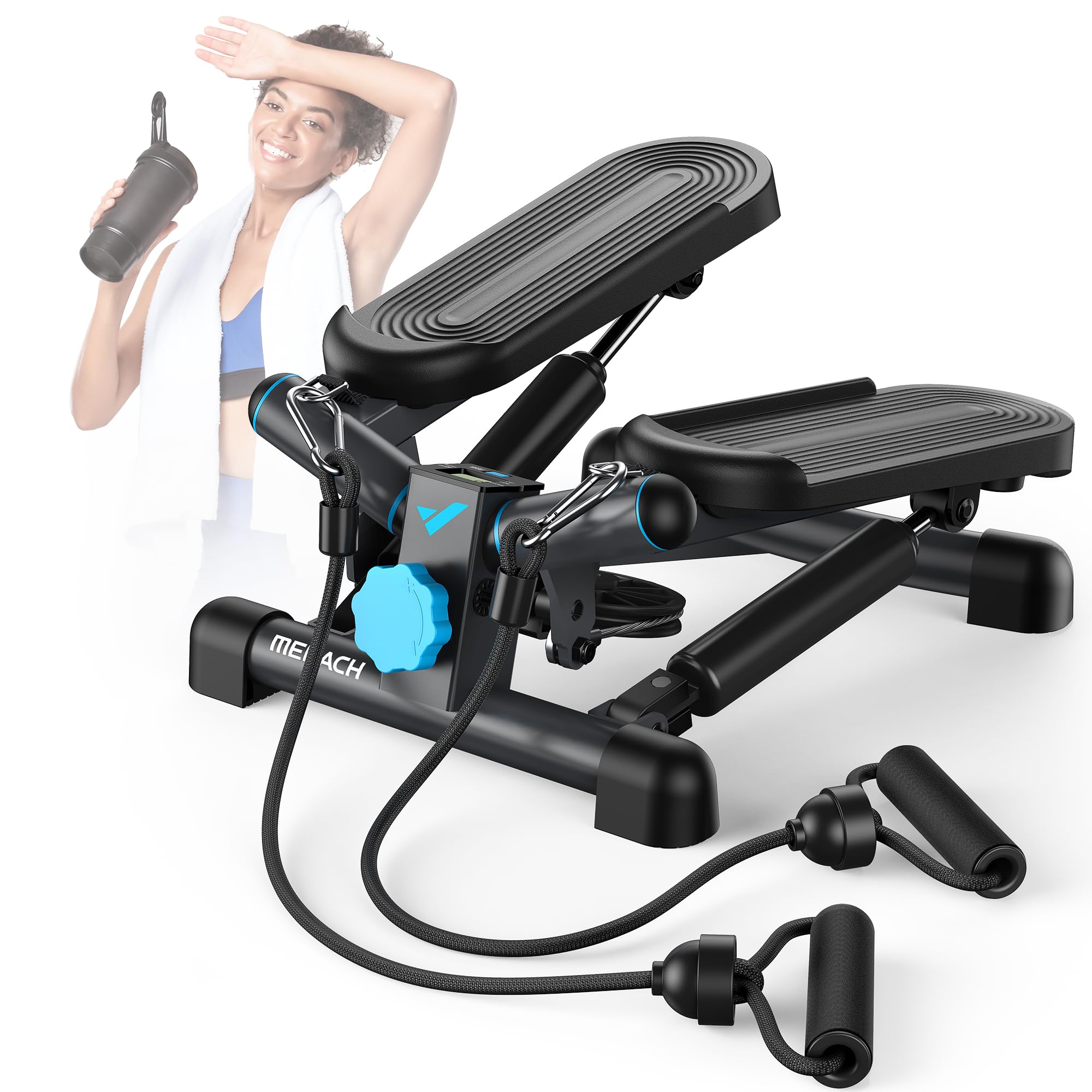 MERACHMini Steppers for Exercise, Twist Stepper with Resistance Bands,  330LBS Capacity Stair Step Cardio Equipment for Full Body Workout Rowing