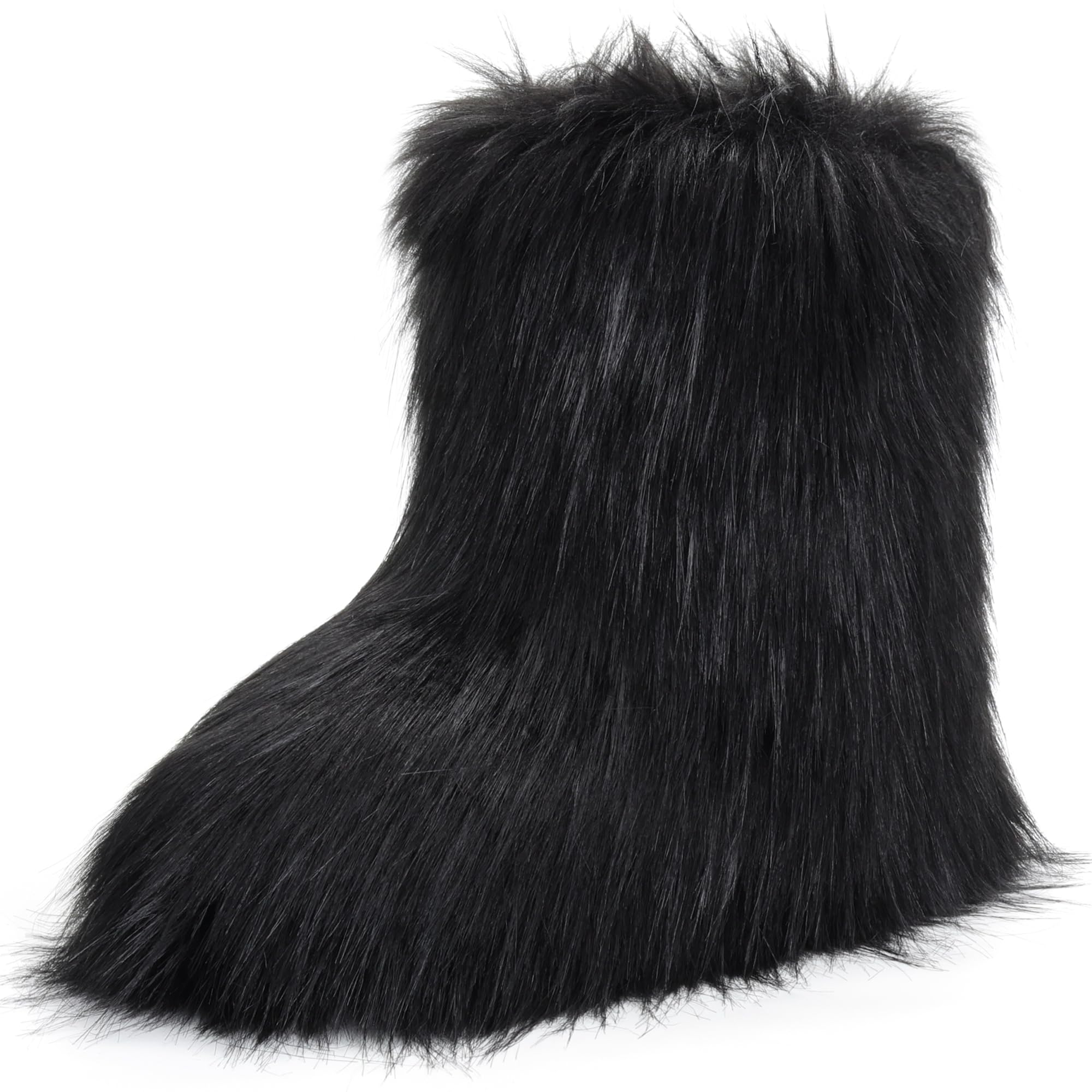 CEPEPRIN Women's Faux Fur Boots Furry Fuzzy Snow Boots Fluffy Winter Boot Warm Comfortable Mid-Calf Boot Outdoor Indoor Flat Shoes
