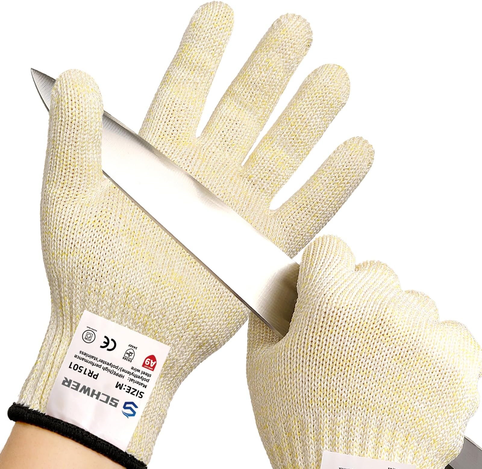 [Heywood] Schwer 2 Pairs ANSI A9 Cut Resistant Gloves, Food Grade Reliable Cutting Gloves, Mandoline Gloves for Kitchen Meat Cutting, Oyster Shucking, Fish Fillet Processing, Mandoline Slicing (M)