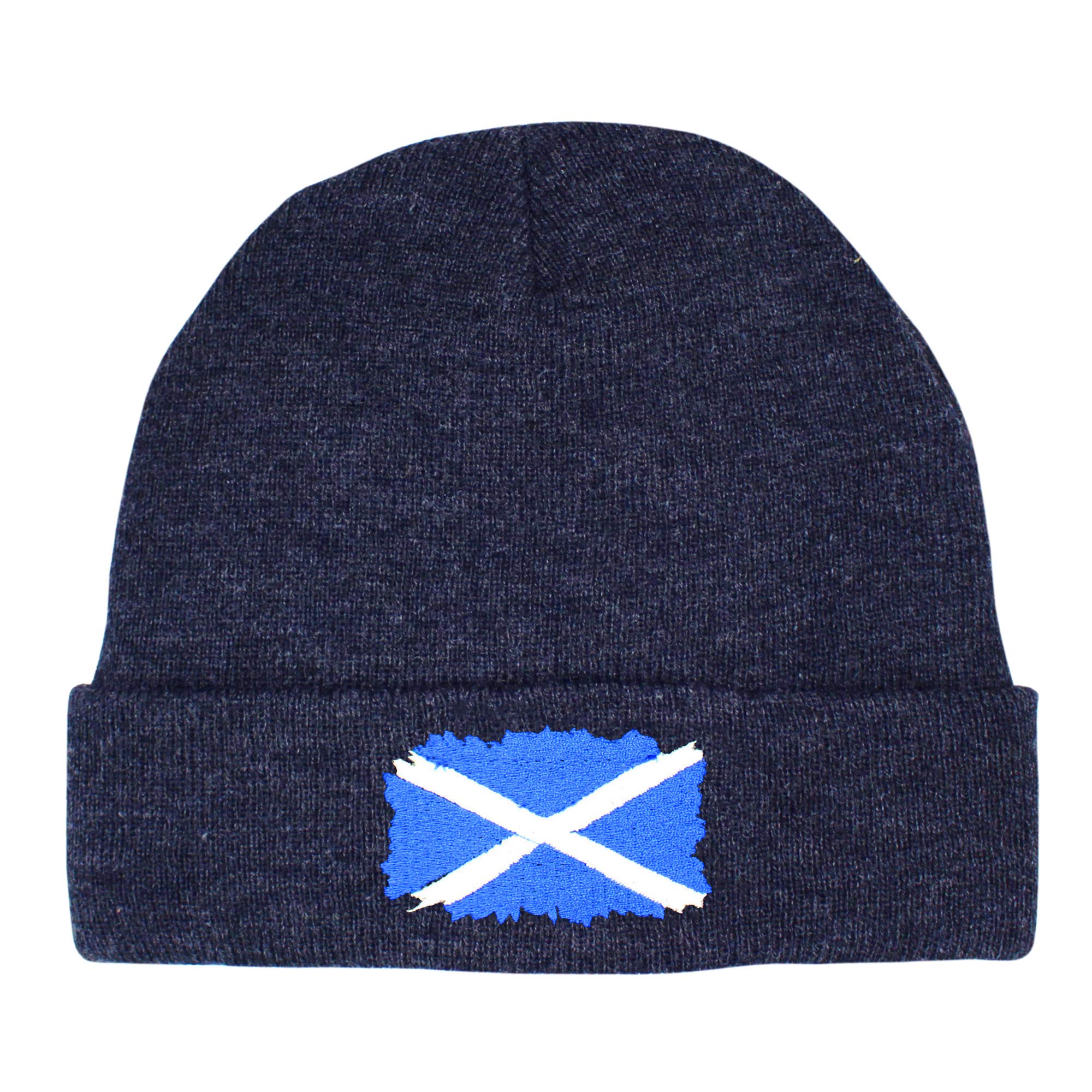 TeddyTs Men's Scotland Flag Thermal Knit Beanie Hat (Navy)