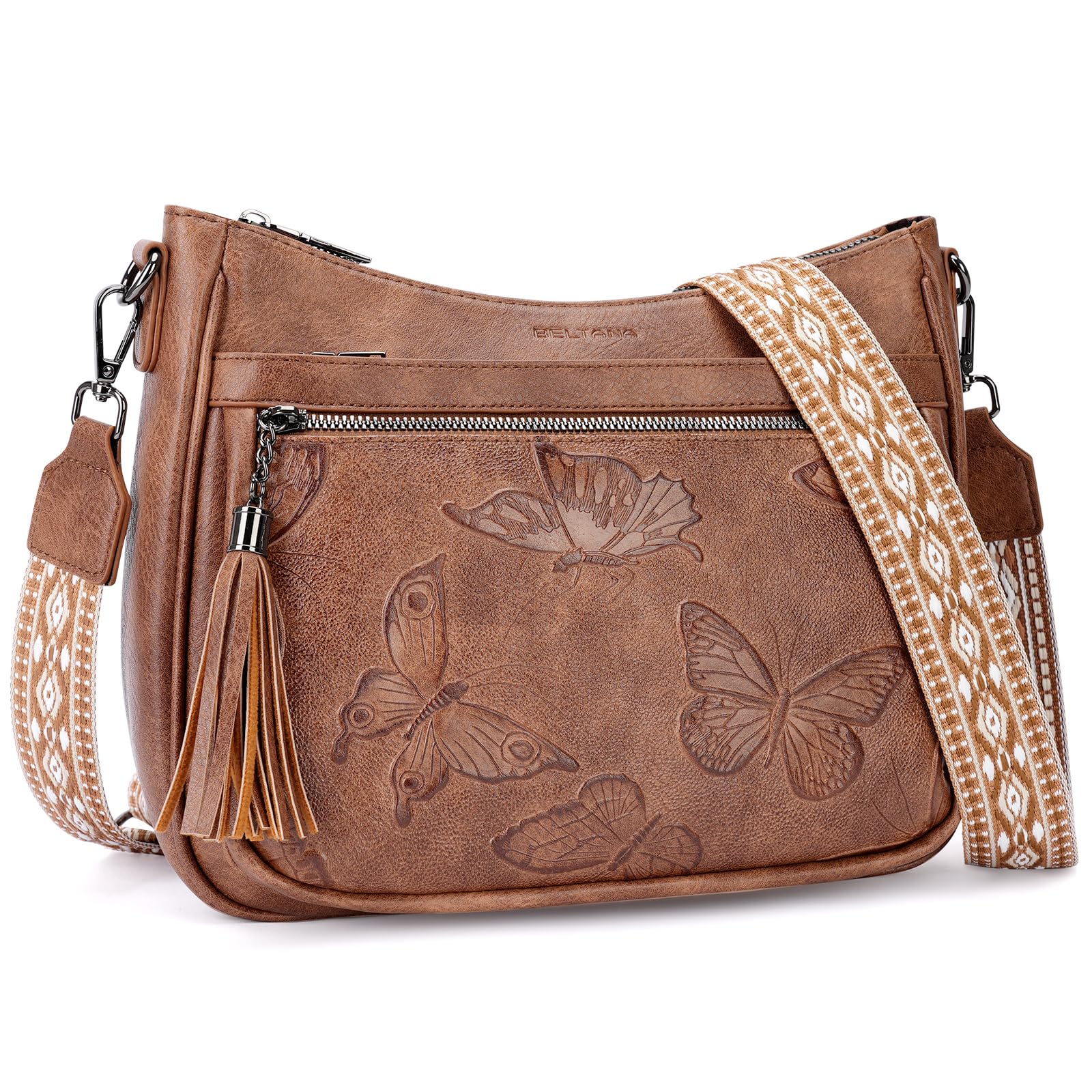 BELTANA Crossbody Bags for Women Trendy Vegan Leather Hobo Purses Medium Butterfly Cross Body Purse with Wide Strap