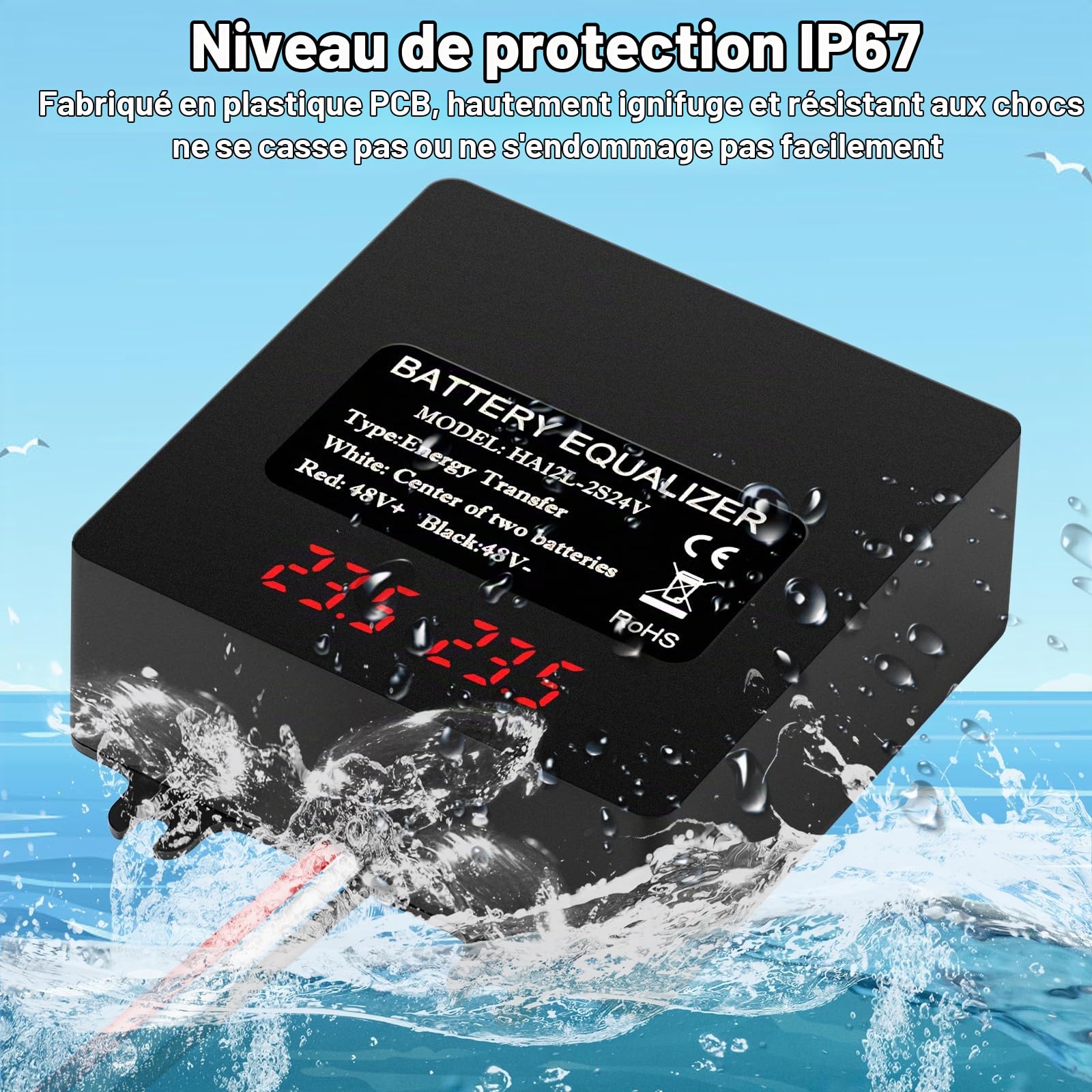 Batterie Égaliseur Batterie Solaire Equilibreur de Batteries avec Affichage Numérique pour Tension d'égalisation Plomb-acide Lithium-ion Nickel-métal hydrure 2 x 24V Connexion en série Étanche IP67