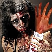 Vista 5 de Bimkole Brazo humano falso para Halloween, manos de brazo humano falsas, broma de terror severa, accesorios espeluznantes para casa embrujada