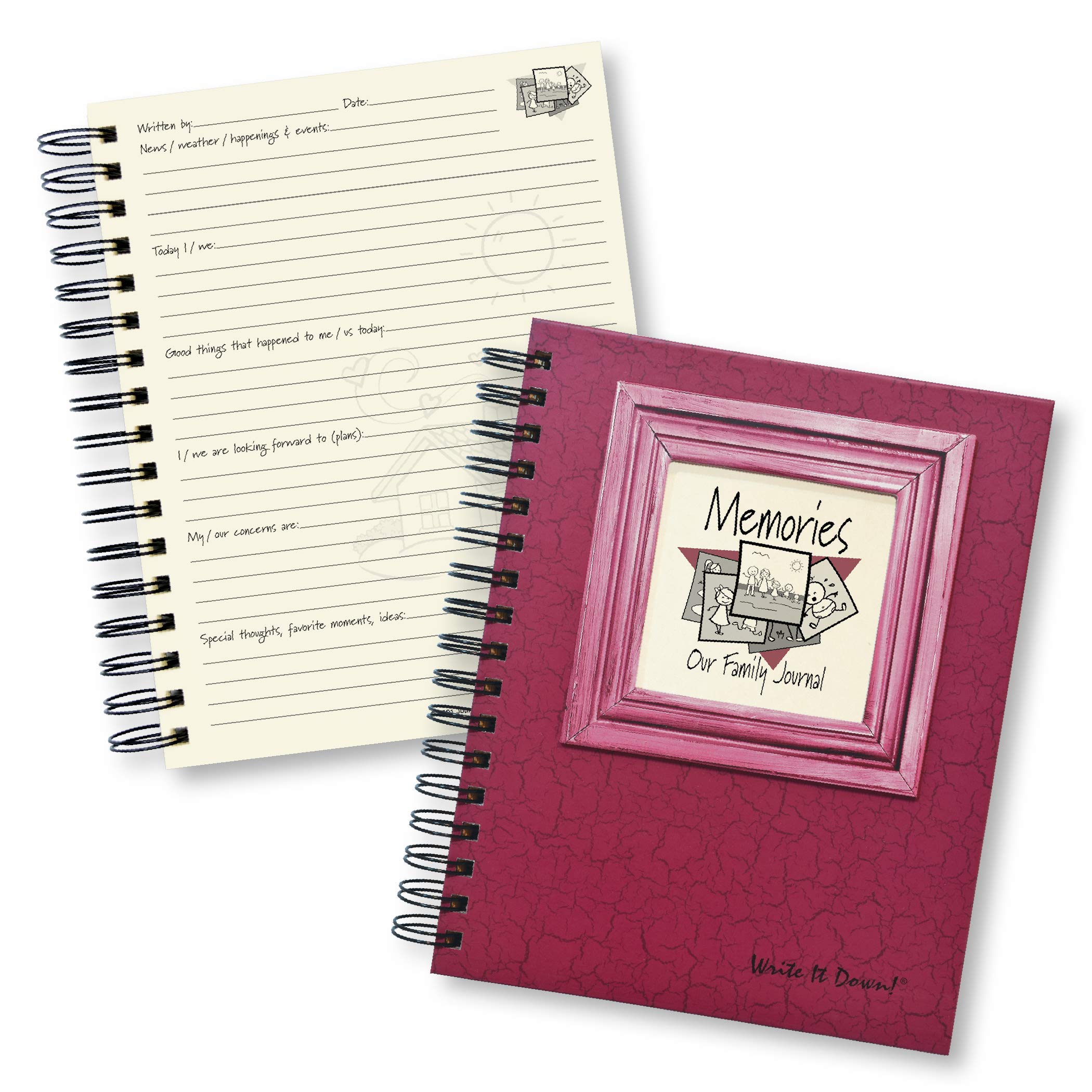 Write it Down series by Journals Unlimited, Guided Journal, Memories, Our Family Journal, Full-size 7.5"x 9", Cranberry Hard Cover, Made in USA