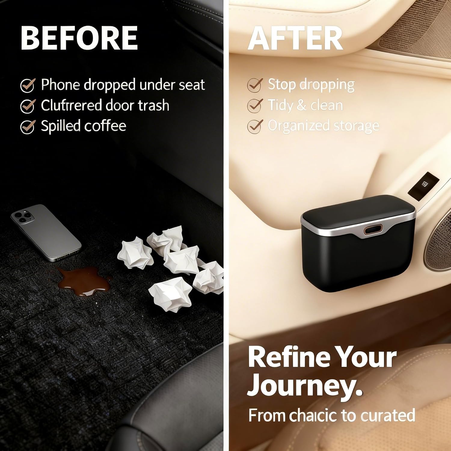 Car Trash Can with Lid - Leakproof Mini Garbage Bin for Door or Seatback,Premium ABS Auto Organizer,Space-Saving Car Garbage Can for Commuters,Families and Pet Owners,Fit for SUV,Sedan,Truck (Black)