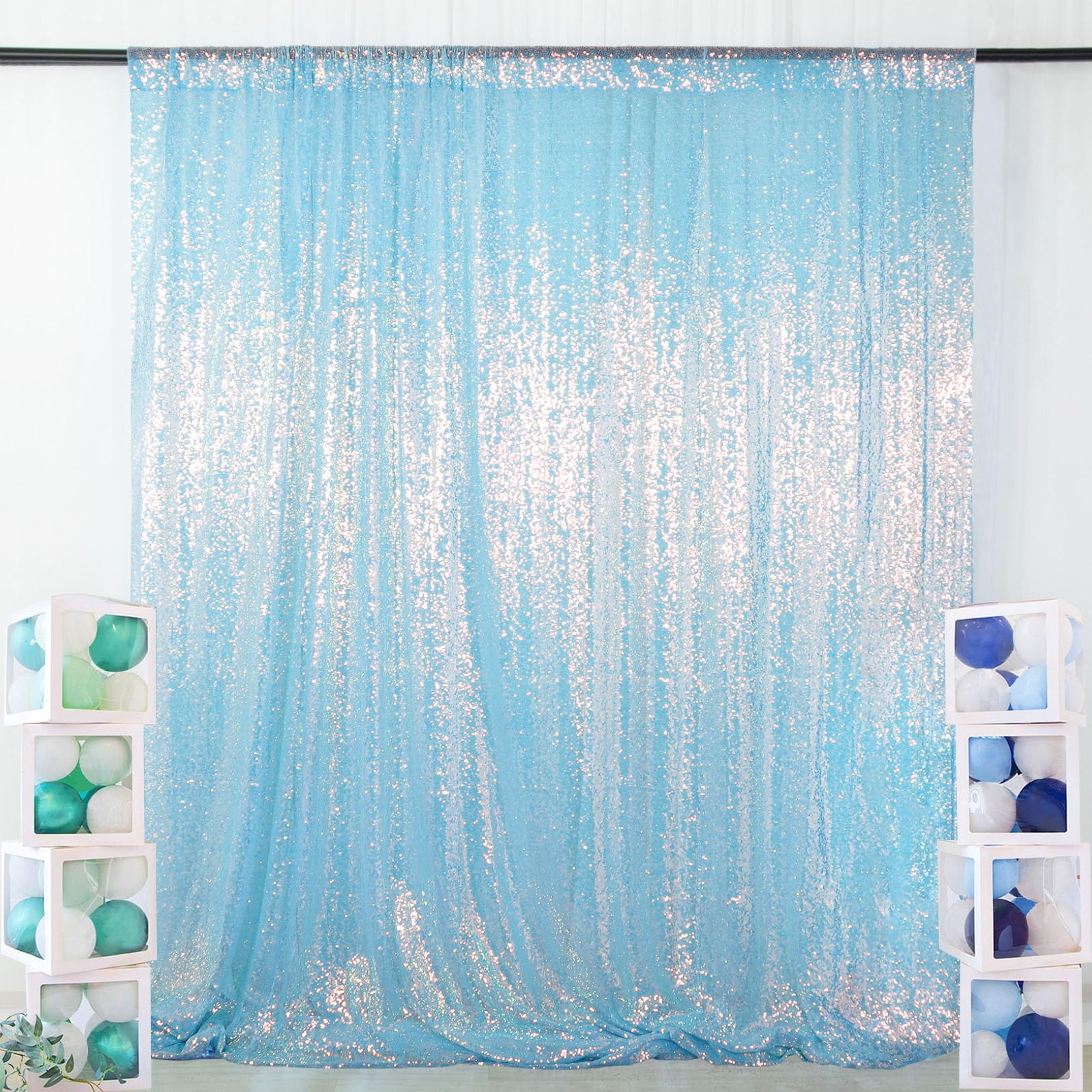 ShinyBeauty Aqua Photo Backdrop 8FTx10FT Sequin Backdrop Sparkle Backdrop Iridescent Aqua Mermaid Fabric Backdrop Photograph Backdrop Aqua Blue Birthday Backdrop Wedding Backdrop Background