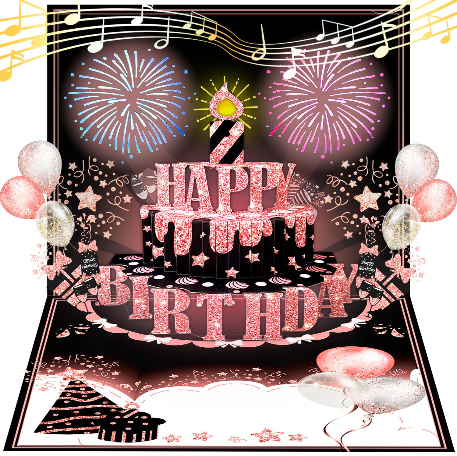 Aleture Birthday Cards, MUSIC & LIGHTS & BLOWABLE CANDLE Funny 3D