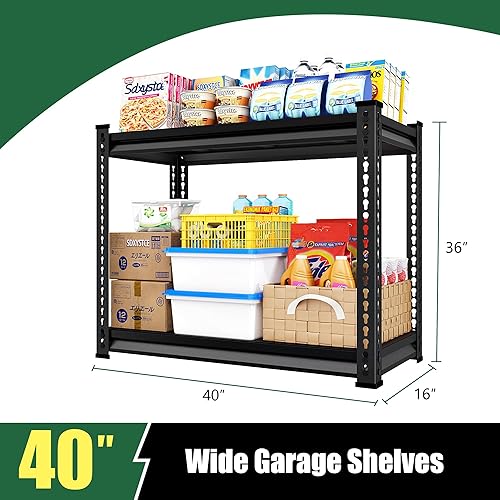 Miniatura 3 de Estantería de garaje de 40 pulgadas de ancho, estantes de almacenamiento de garaje de 880 libras, estantes de metal de 2 niveles y estantes de