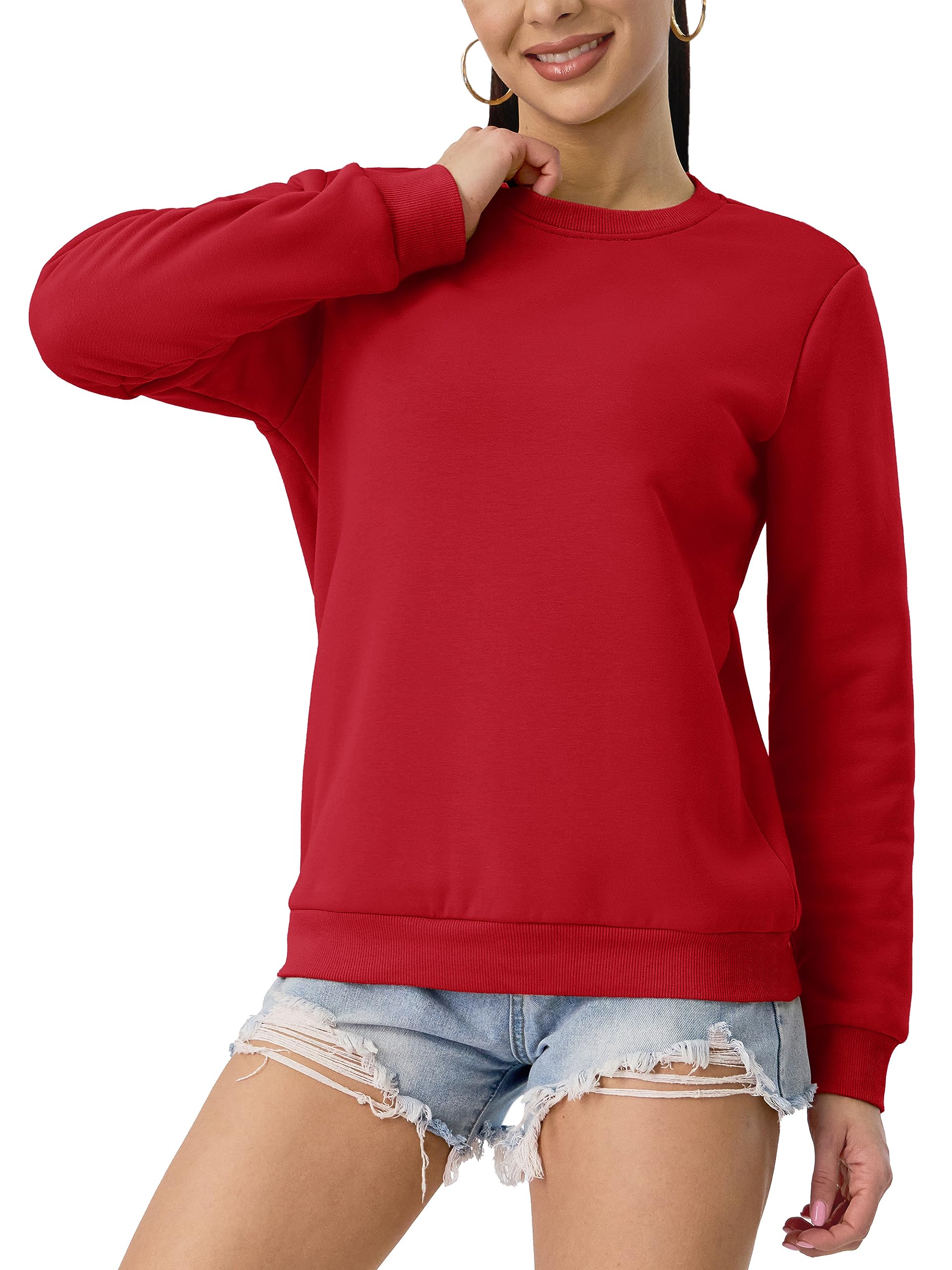 TACVASEN Maglione Donna Felpa Cotone Maglia Maniche Lunghe Girocollo Senza Cappuccio Maglione Basic Invernale Pile Top Casual Caldo Camicetta