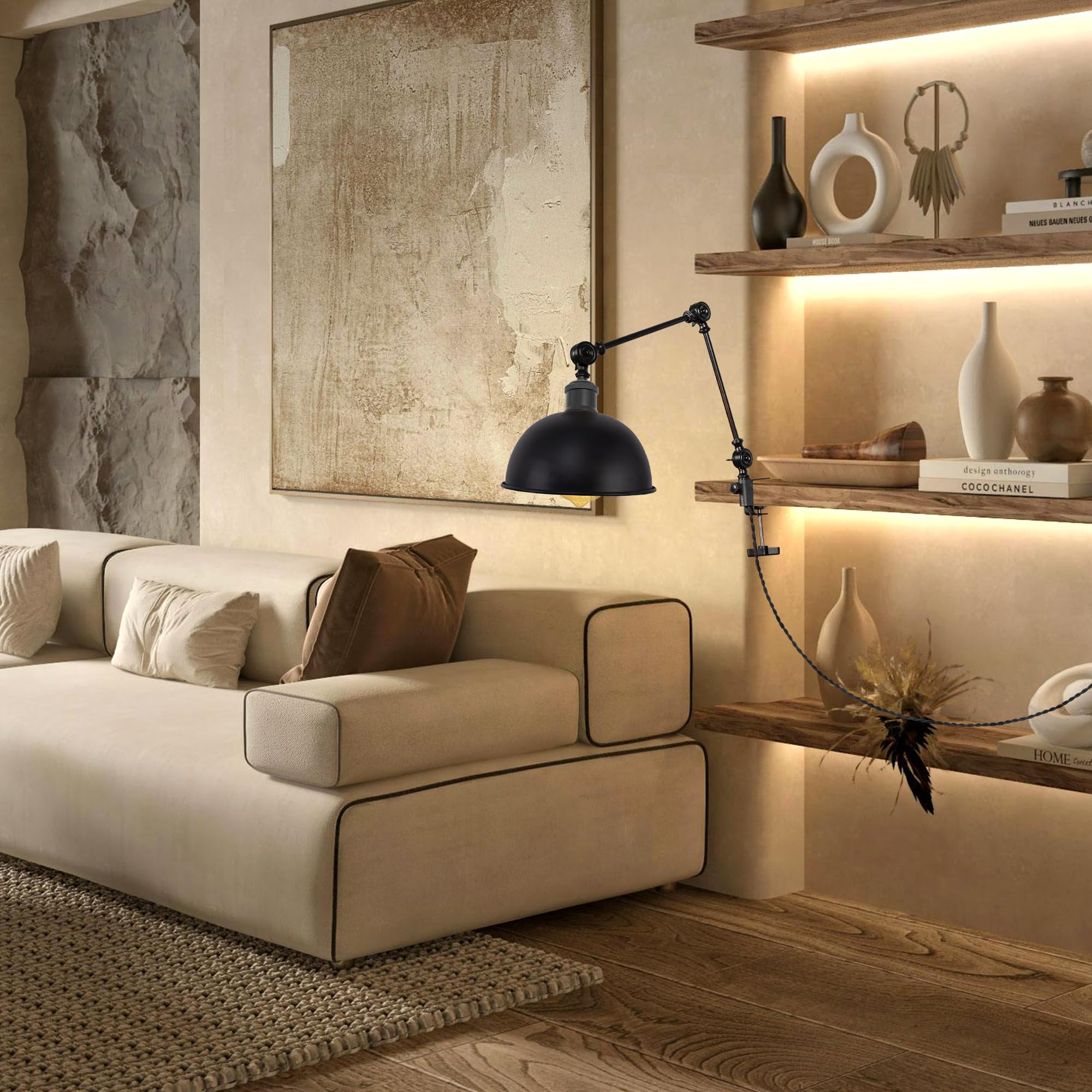 Lampada a morsetto retrò, 1 confezione di lampada da lettura con cavo da 2,5 m, dimmerabile, lampada da comodino, lampada da scrivania per ufficio, uso domestico, attacco E27 DZ0148