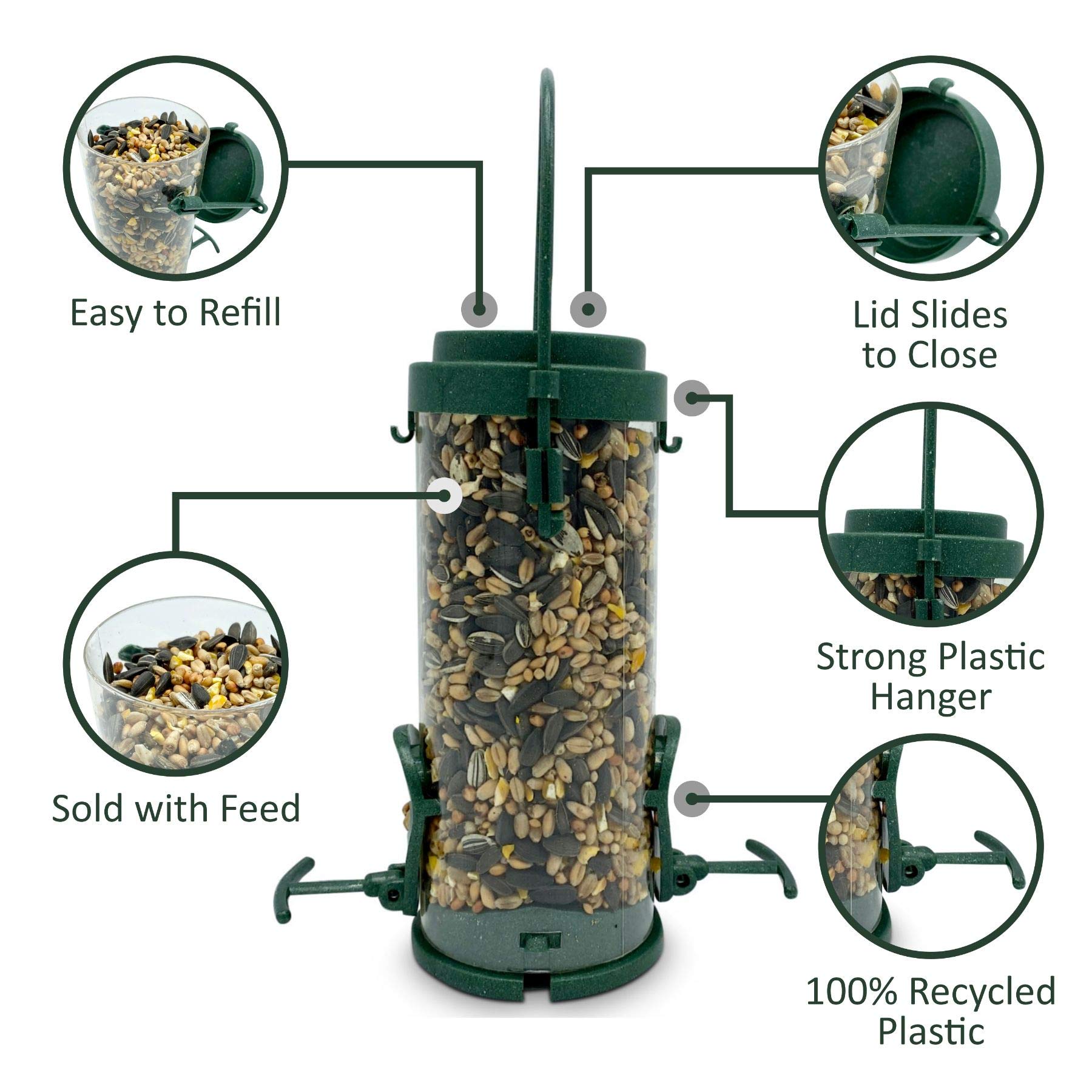 Eco Friendly Bird Feeder with Wild Seed Mix Included Recycled Plastic