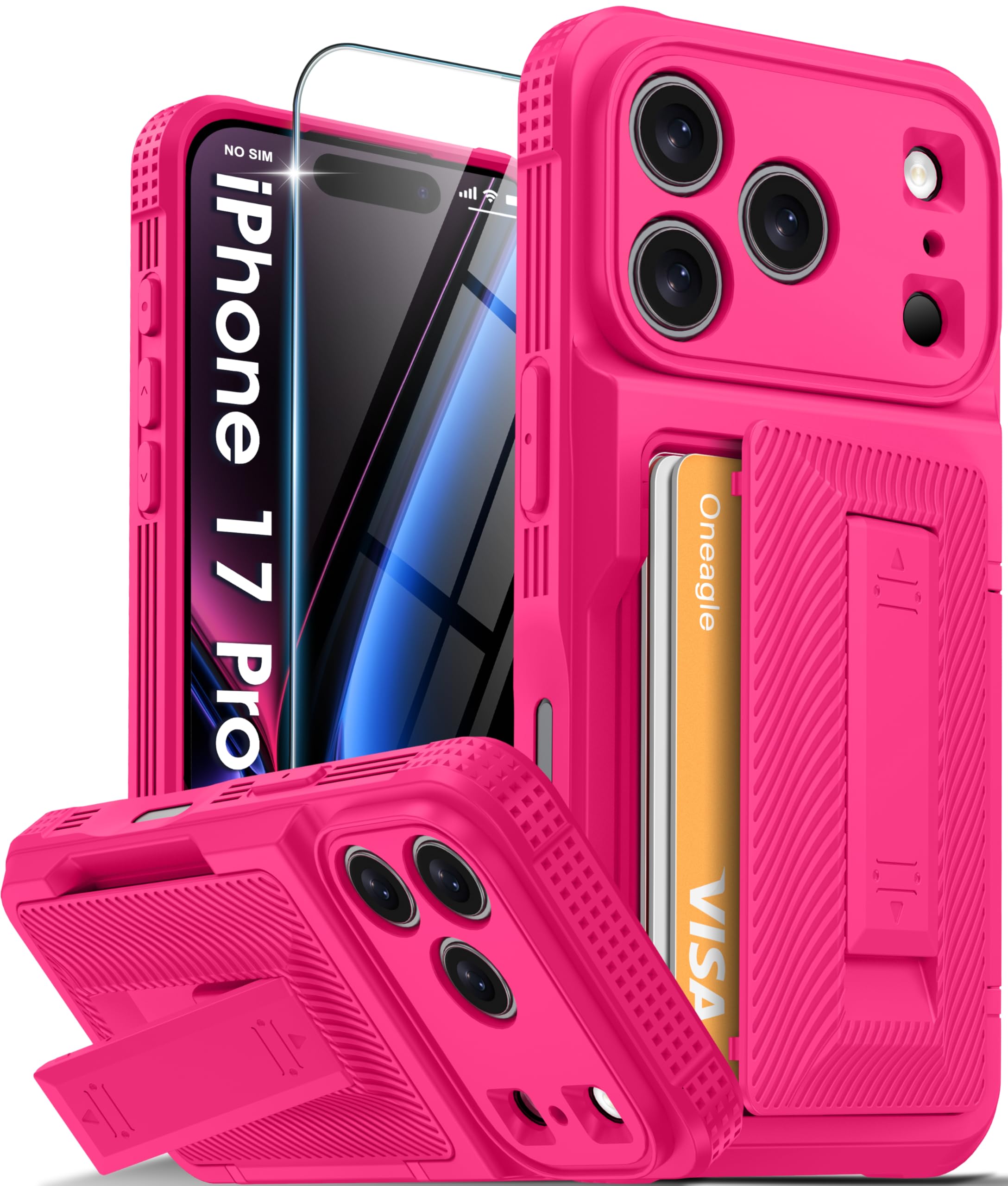 Photo 1 of Oneagle Wallet for iPhone 17 Pro Case with Card Holder(4-5 Cards) [RFID Blocking] [Screen Protector] Full Camera Protection Case with Kickstand 15FT Shockproof Heavy Duty Phone Case for iPhone 17 Pro