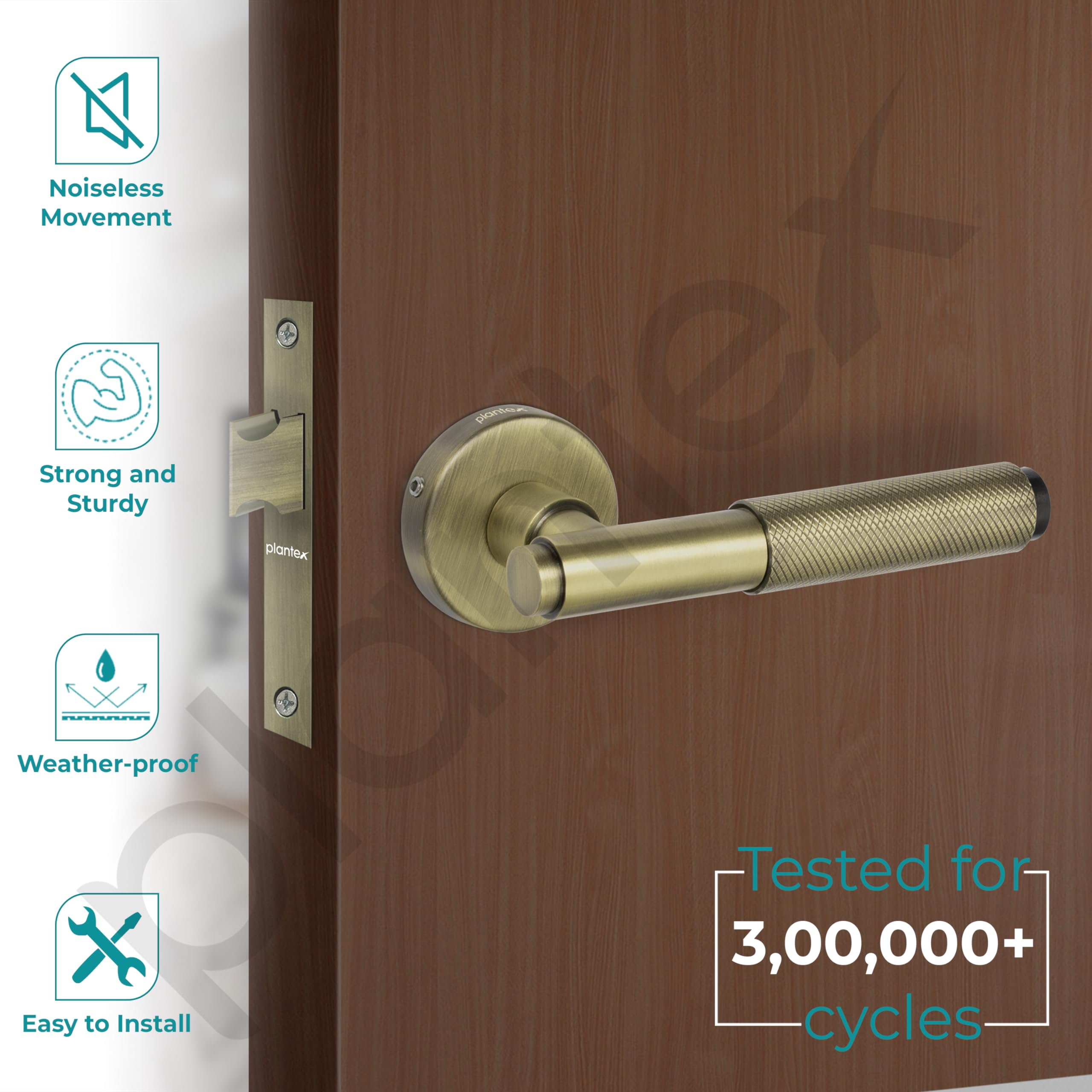 Plantex Heavy Duty Door Lock – Bathroom Door Lock/Mortise Keyless Handle Set for Home/Bathroom/Store Room/Balcony/Office with Baby Latch (603 - Brass Antique) — Amazon image 2