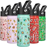 Vista 84 de BJPKPK Botella de agua aislada con tapa con pajilla, botellas de agua de metal de acero inoxidable de 15 onzas, botellas de agua reutilizables a