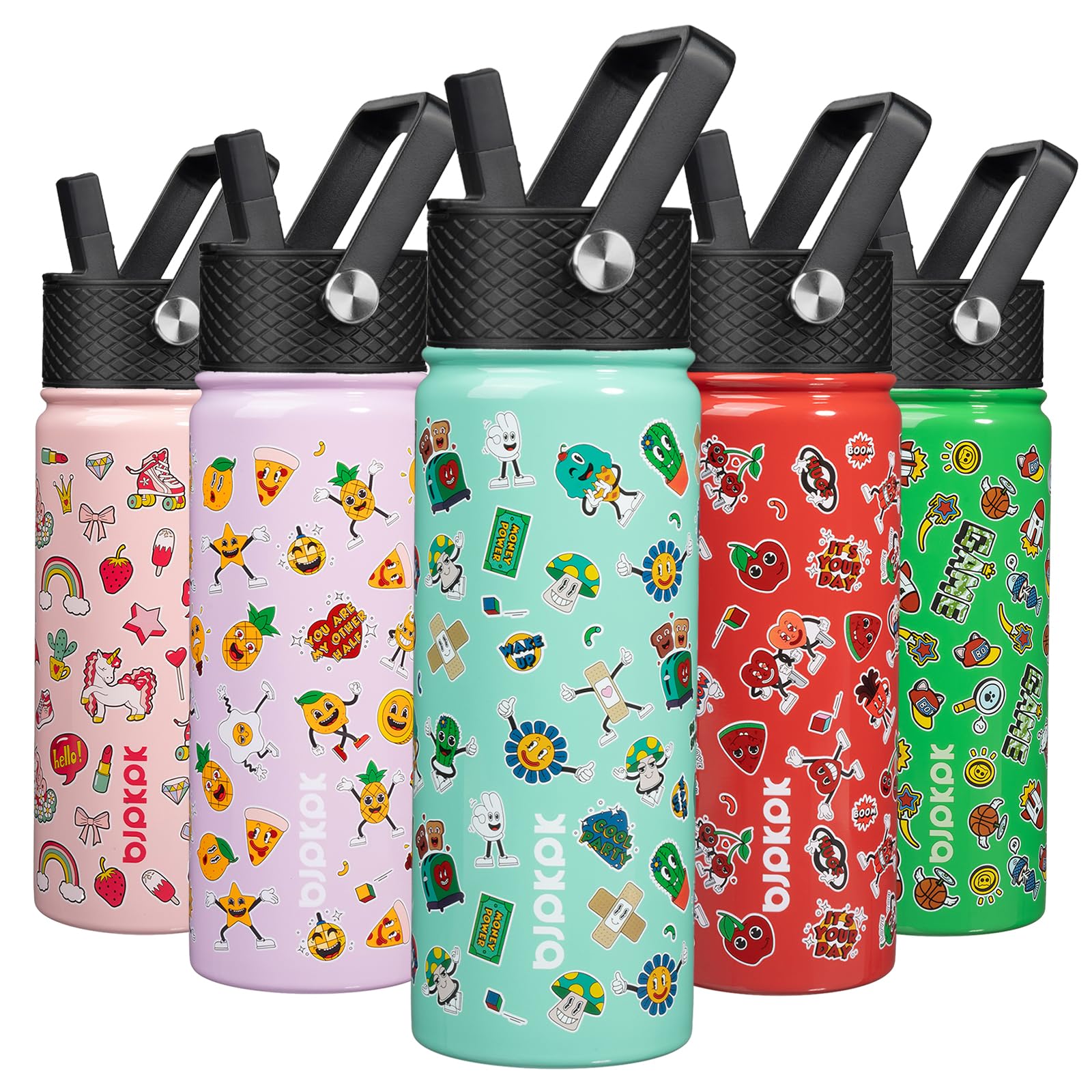 BJPKPK Insulated Water Bottle, 18oz Stainless Steel with Straw Lid