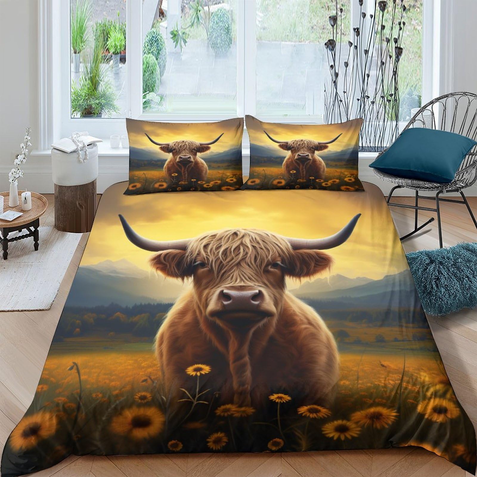 GPARSDDIO Highland Cattle Duvet Cover 3 PCS Hotel Quality Quilt Cover Bedding Sets Bed Covers with Pillowcases with Zipper Closure Ultra Soft Hypoallergenic Microfiber King（220x240cm）