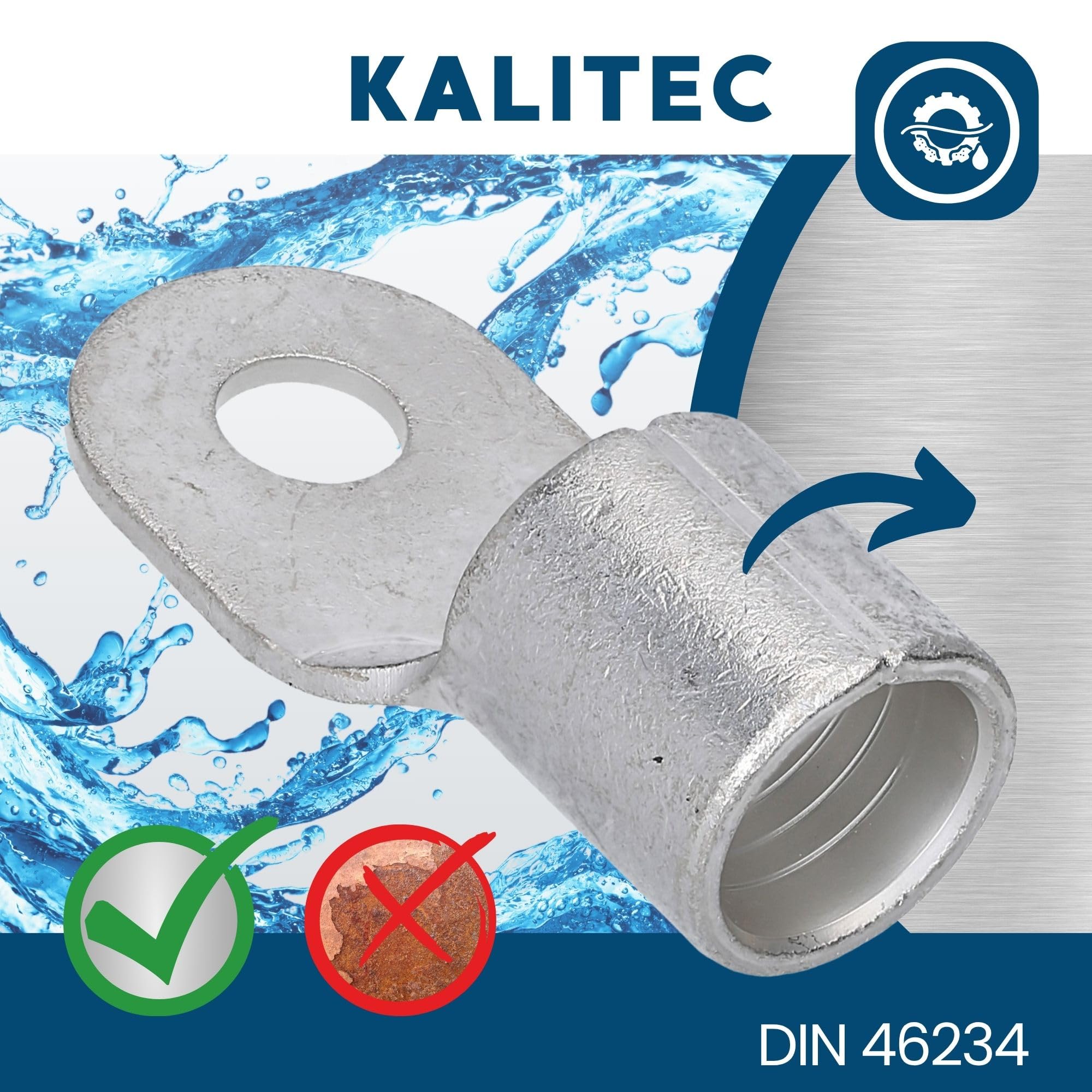 Kalitec Lot de 10 Cosses à Sertir 70 mm² M8, Connecteur de Câble Nu | Cosses à anneau en cuivre électrolytique selon DIN 46234 pour armoires électriques et véhicules, pressage au mandrin.