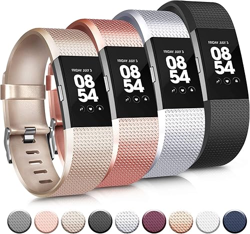 Tobfit Bandas deportivas compatibles con Fitbit Charge 2, paquete de 4, pulseras de repuesto para mujeres y hombres, pequeñasgrandes