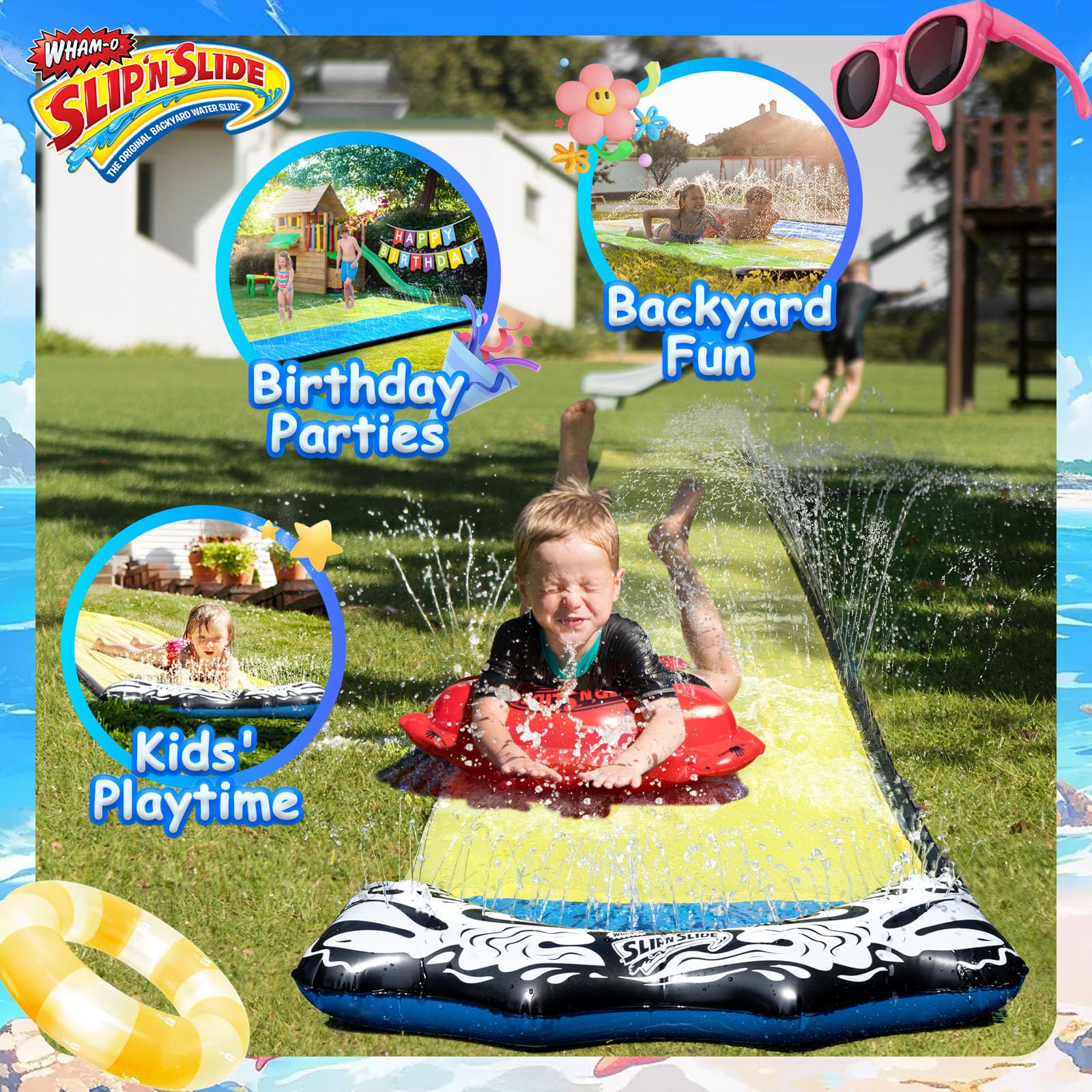Wham-O Slip N Slide Wave Rider 548.64cm mit Boogie, Sommer-Outdoor-Spielzeug für Kinder von 5-12 Jahren, perfekt für Rasenpartys