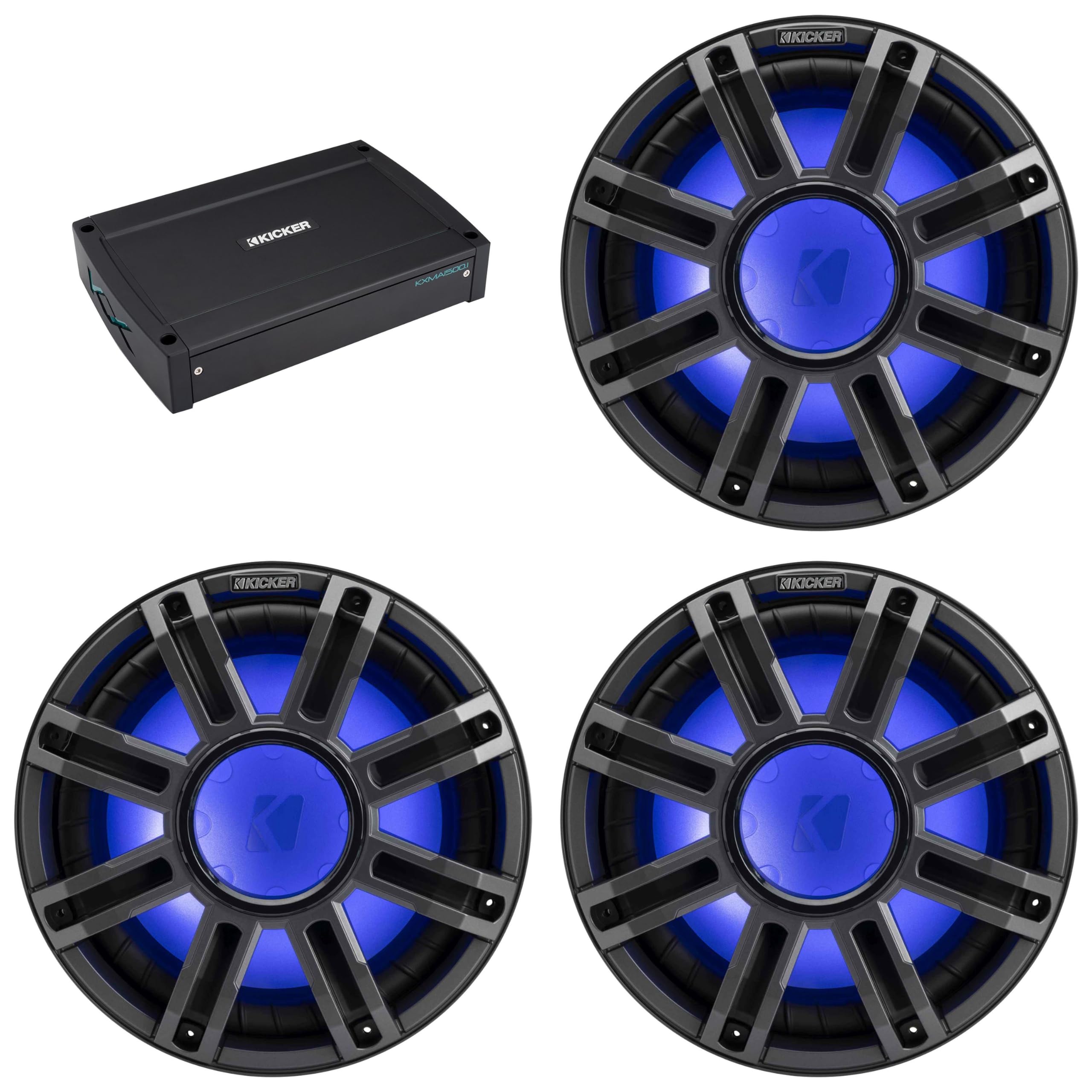 Kicker (3) 51MWF124 - MWF 12-Inch Premium Marine Subwoofer (Free-air) 4-ohm & 51KXMA15001 Marine Amp Bundle