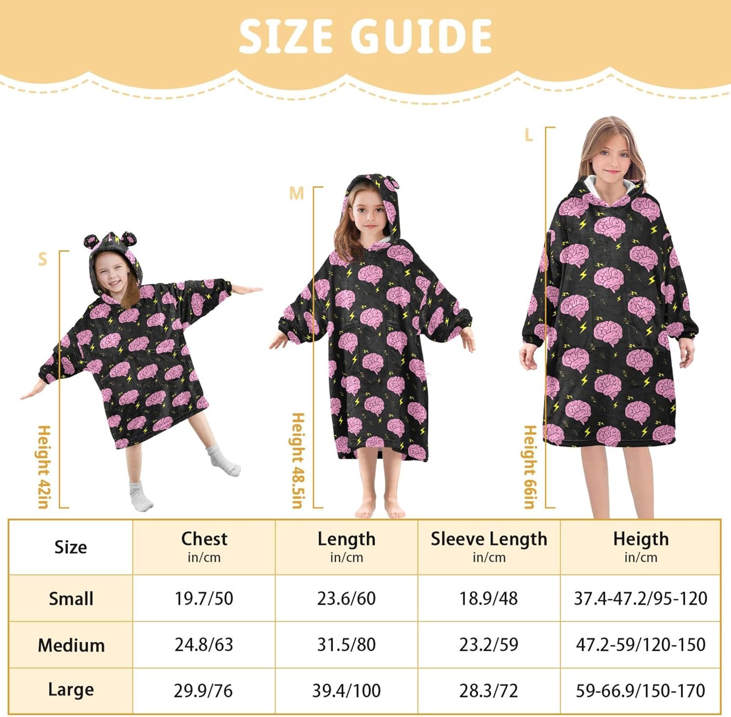 Lightning Kids Wearable Blanket Hoodie with Pocket and Sleeves for Toddlers, Cute Hoodies 3-14 Year Girls Boys
