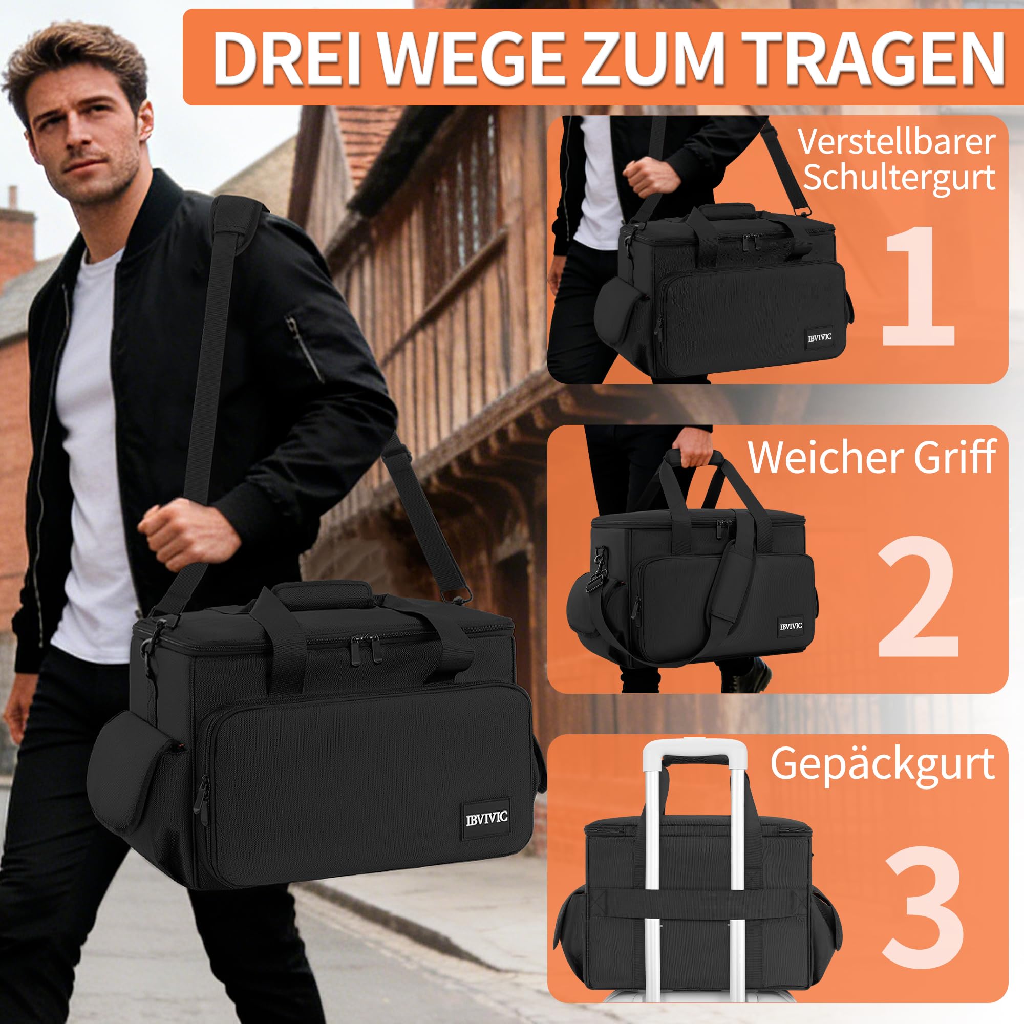 DJ Tasche, 1680D Nylon DJ Gigbag mit Abnehmbaren Trennwänden und Boden, DJ Kabel Organizer Tasche für Professionelle DJ Ausrüstung, Musikinstrumente und Zubehör, Orange (Mittlere)