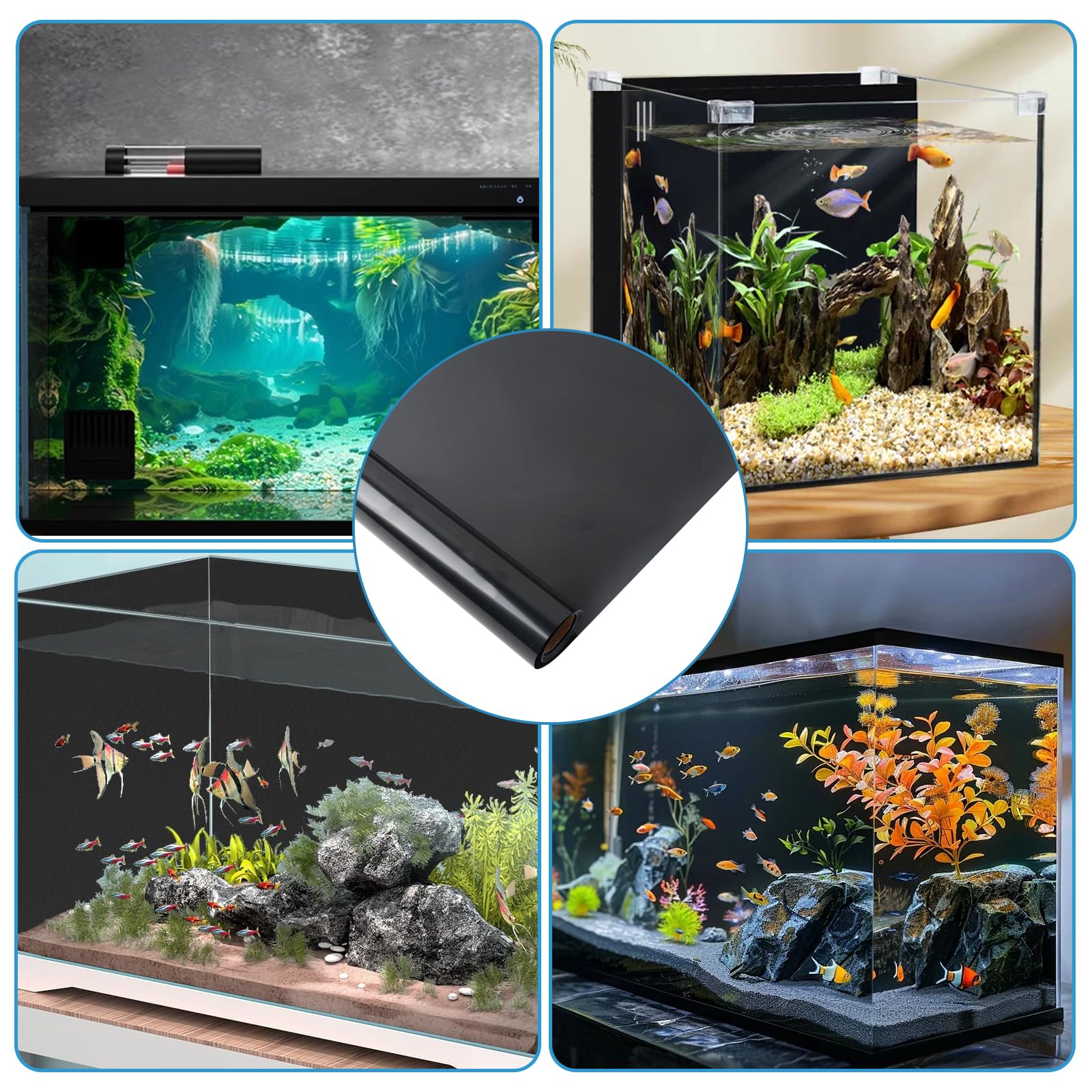 CHENGCKJ Adesivo Statico Sfondo Acquario 40x400 cm Pellicola per Parete Posteriore dell' Acquario Nera con Adesivo Pellicola Autoadesiva per Acquario Pellicola di Sfondo Acquari per Terrari