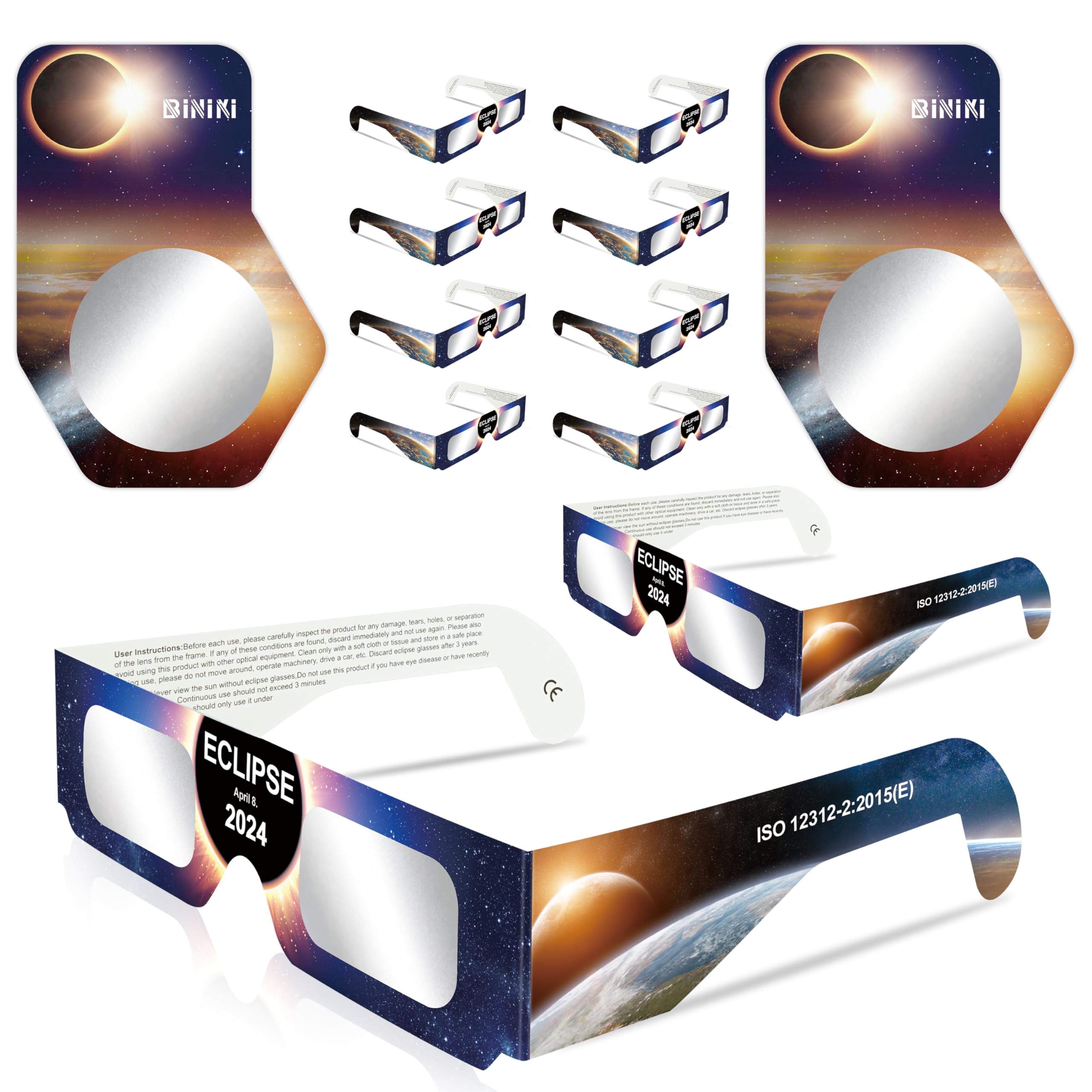 BinikiSolar Eclipse Glasses CE & ISO Certified Safe Shades for Direct Sun Viewing for Solar Eclipse (30 packs)
