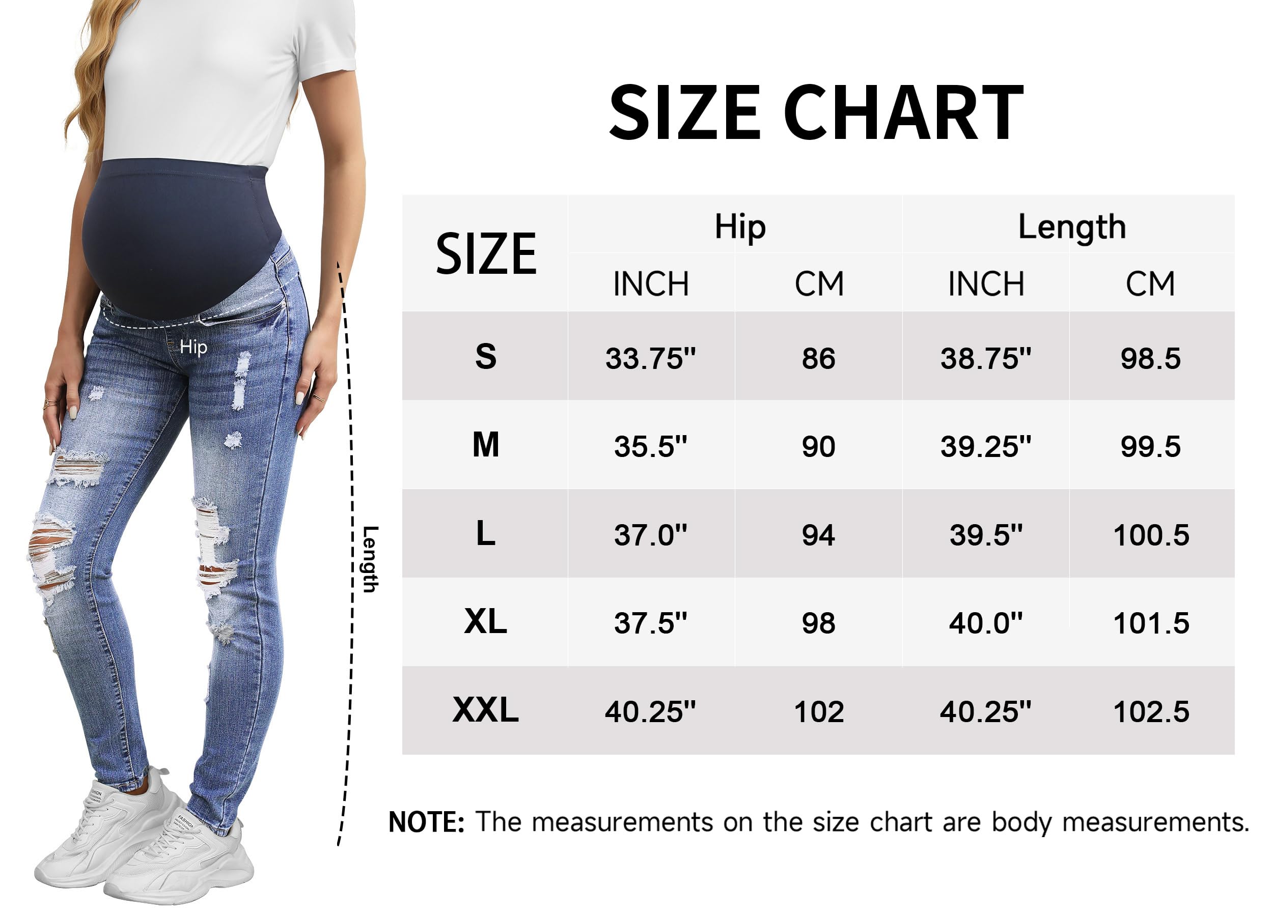Fengbay Jeans premaman da donna sopra il pancione, in denim elasticizzato, strappati, vestibilità aderente, pantaloni premaman casual