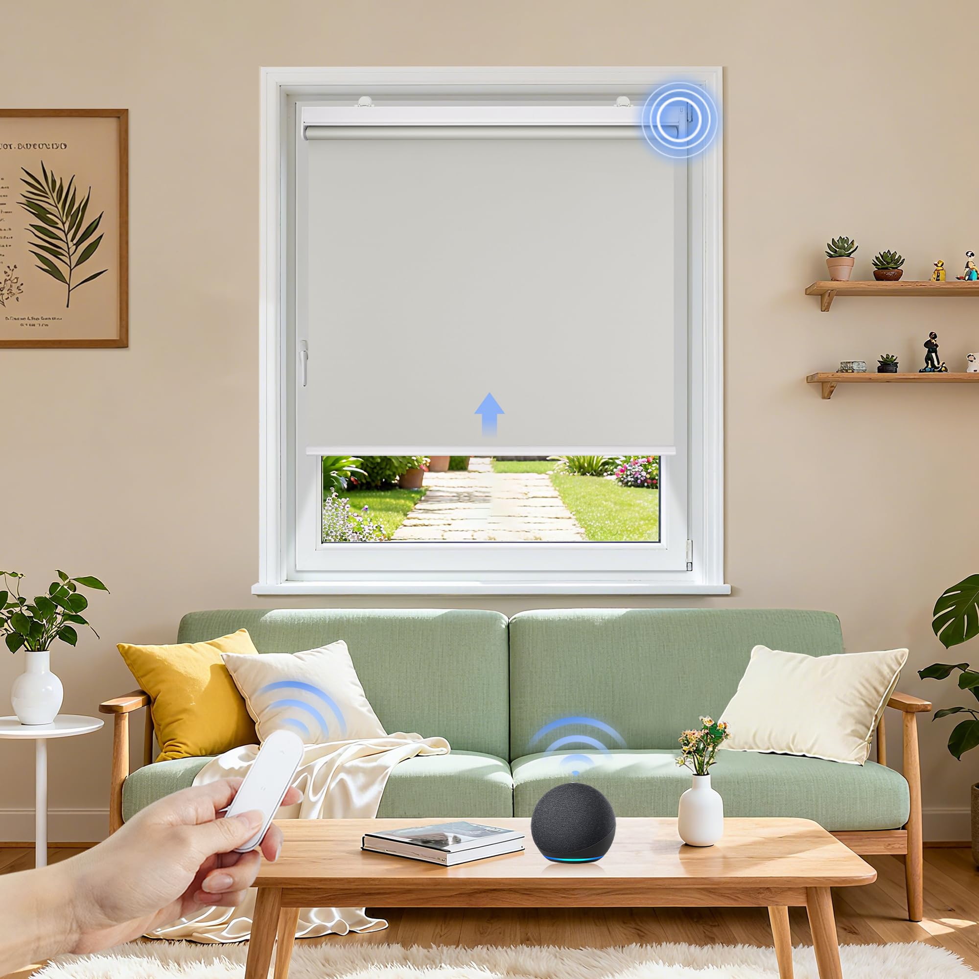 Grandekor Elektrische Rollos Innen, Verdunklungsrollo ohne Bohren mit Fernbedienung & Leiser Motor,Smart Rollo für Fenster Innen mit Metal Klemmträger,Thermorollo Sonnen-& Sichtschutz