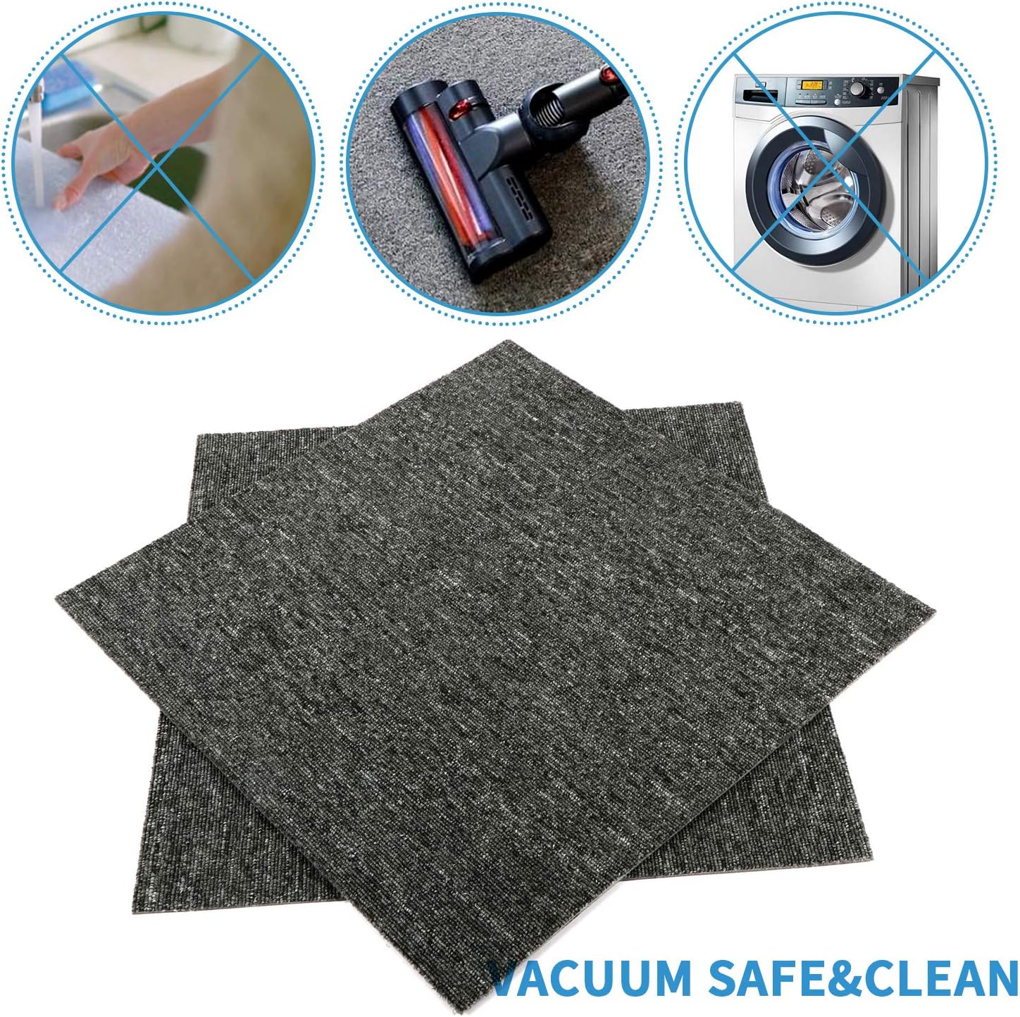 uyoyous 20 Pack Commercial Carpet Tiles, 20'' x 20'' Reusable Carpet Squares with Stickers, 53.8 Sq Ft PVC Backed Carpet Floor Tiles for Home Office, Gray