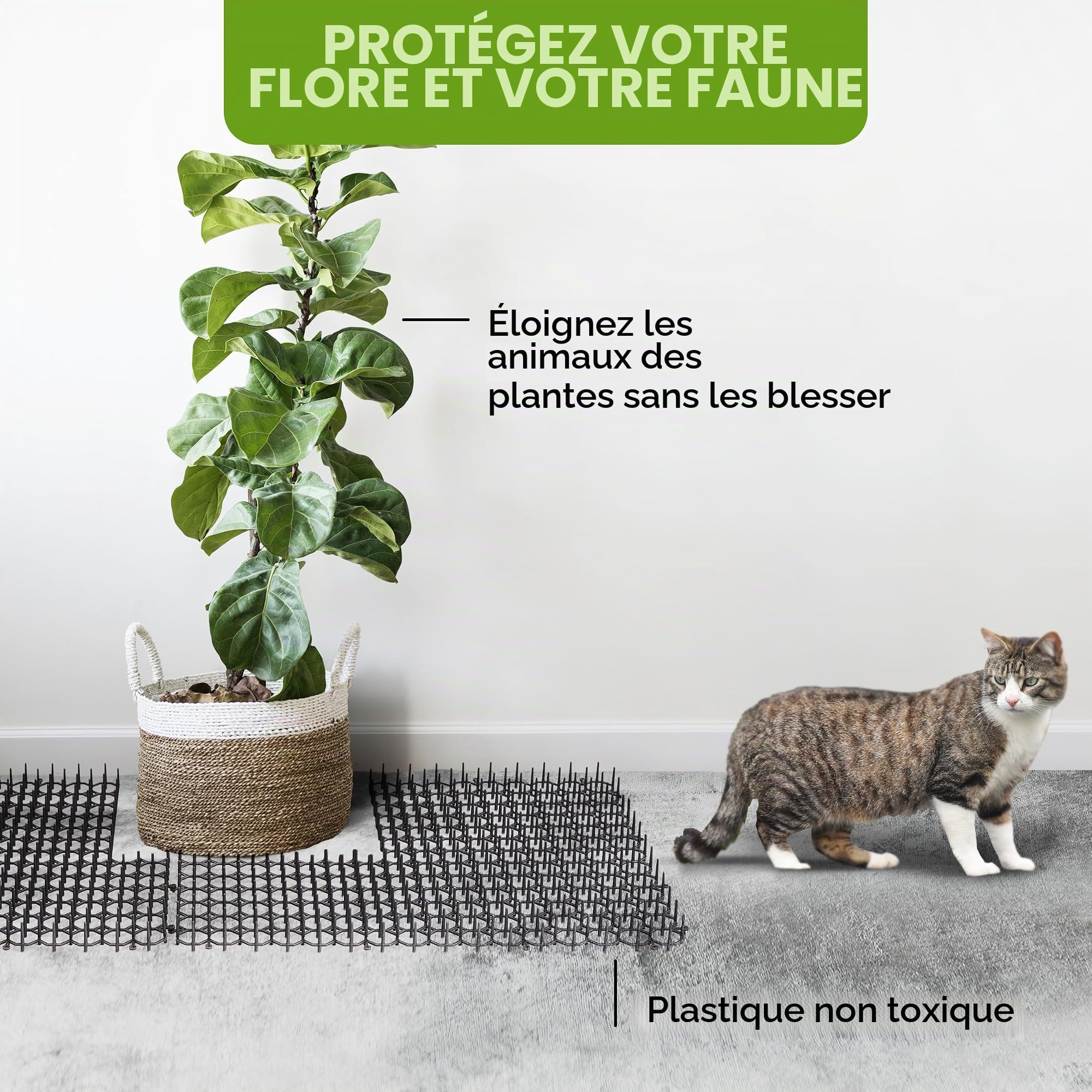 ISOTRONIC Tapis Anti-épines Contre Chats, martres et Chiens – Protection pour Jardin, Arbres, Maison et Voiture – Grillage Anti-griffures modulable – Surface 1,5 m² – Lot de 24 pièces Robustes