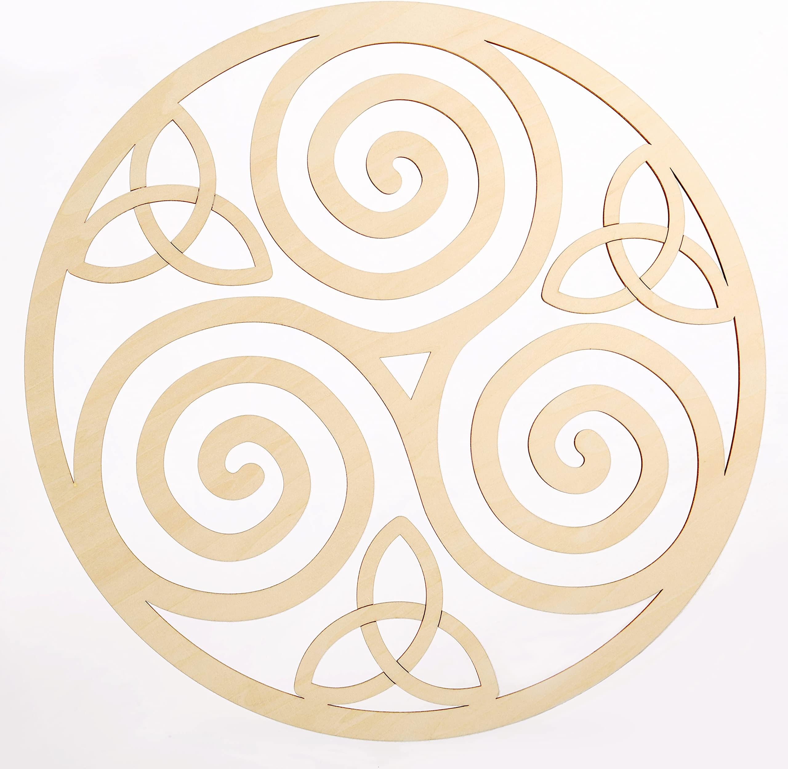 Fourth Level Mfg. Designs Triskele Knot Wooden Wall Art (I Irish Symbols,Celtic Triple Spiral, Celtic Decor, Irish Wall Art, Triple Helix Spiral) Natural Wood
