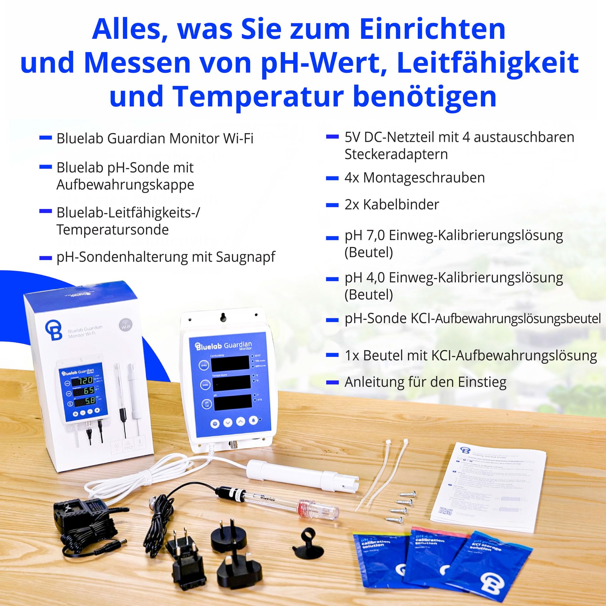 Bluelab Guardian Monitor Wi-Fi – Echtzeit-Messung von pH, Temperatur & Leitfähigkeit (TDS) im Wasser, kalibrierbar, 3-in-1 Digitales Nährstoffmessgerät – Für Hydroponik & Indoor-Pflanzenzucht