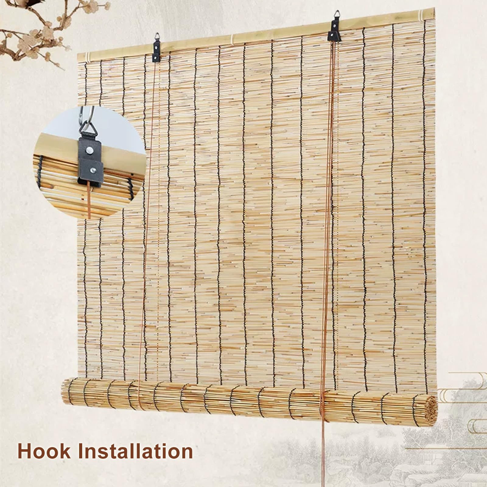 Store Bateau en Bambou Naturel,Rideau de Roseau,Rideau Occultant en Bambou (100x300cm)