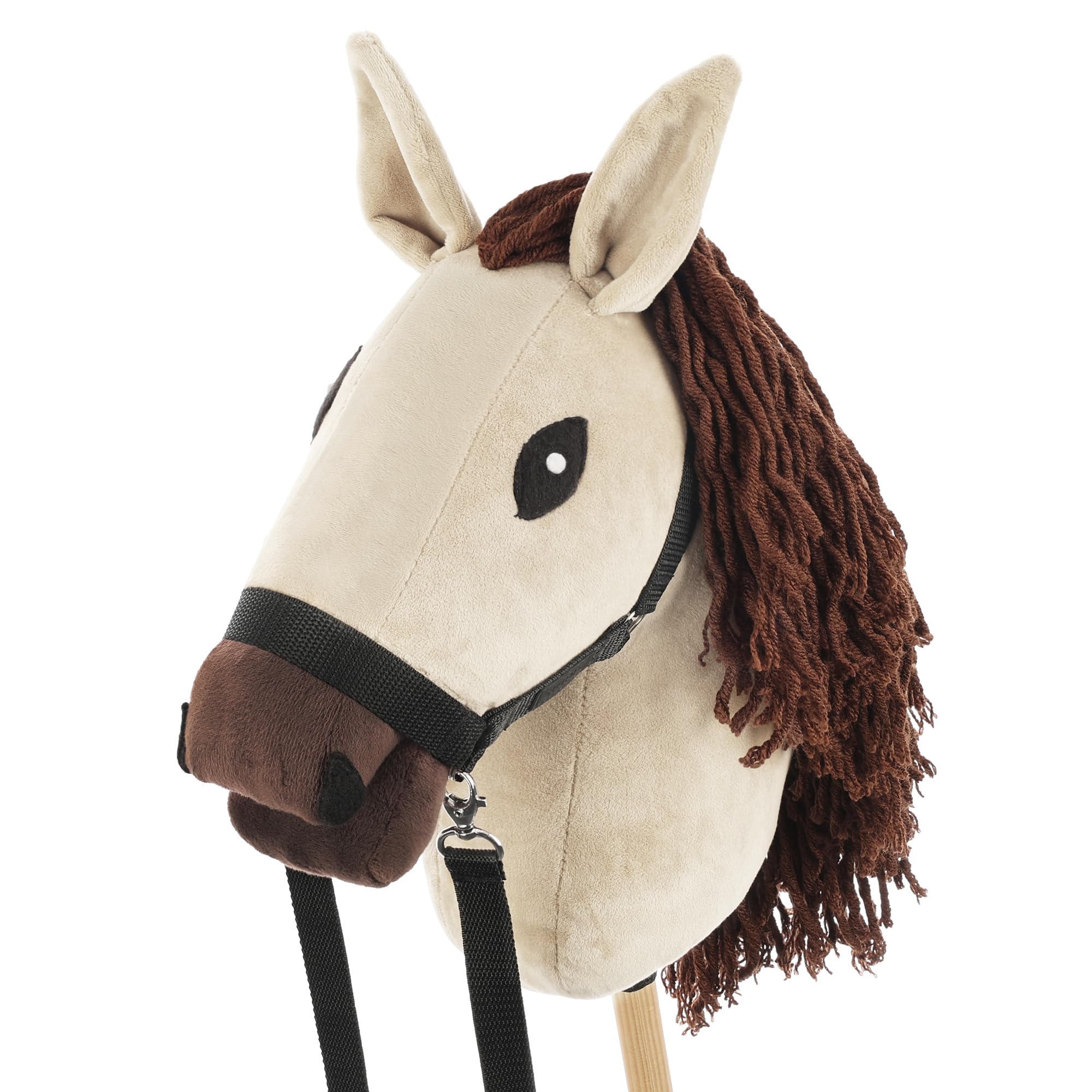 SKIPPI Hobby Horse Biskuit, Großes Steckenpferd A3, Halfter und Zügeln im Set, Hobby Horsing Pferd mit Zubehör, Ecru, Mandel, Hellbeiges Pferd