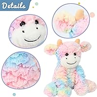 Vista 8 de Hopearl Adorable Vaca de Peluche Juguetes Coloridos, Ganado Lechero Suave de Felpa, Juguetes de Animales de Peluche Lindos, Regalos de Cumpleaños