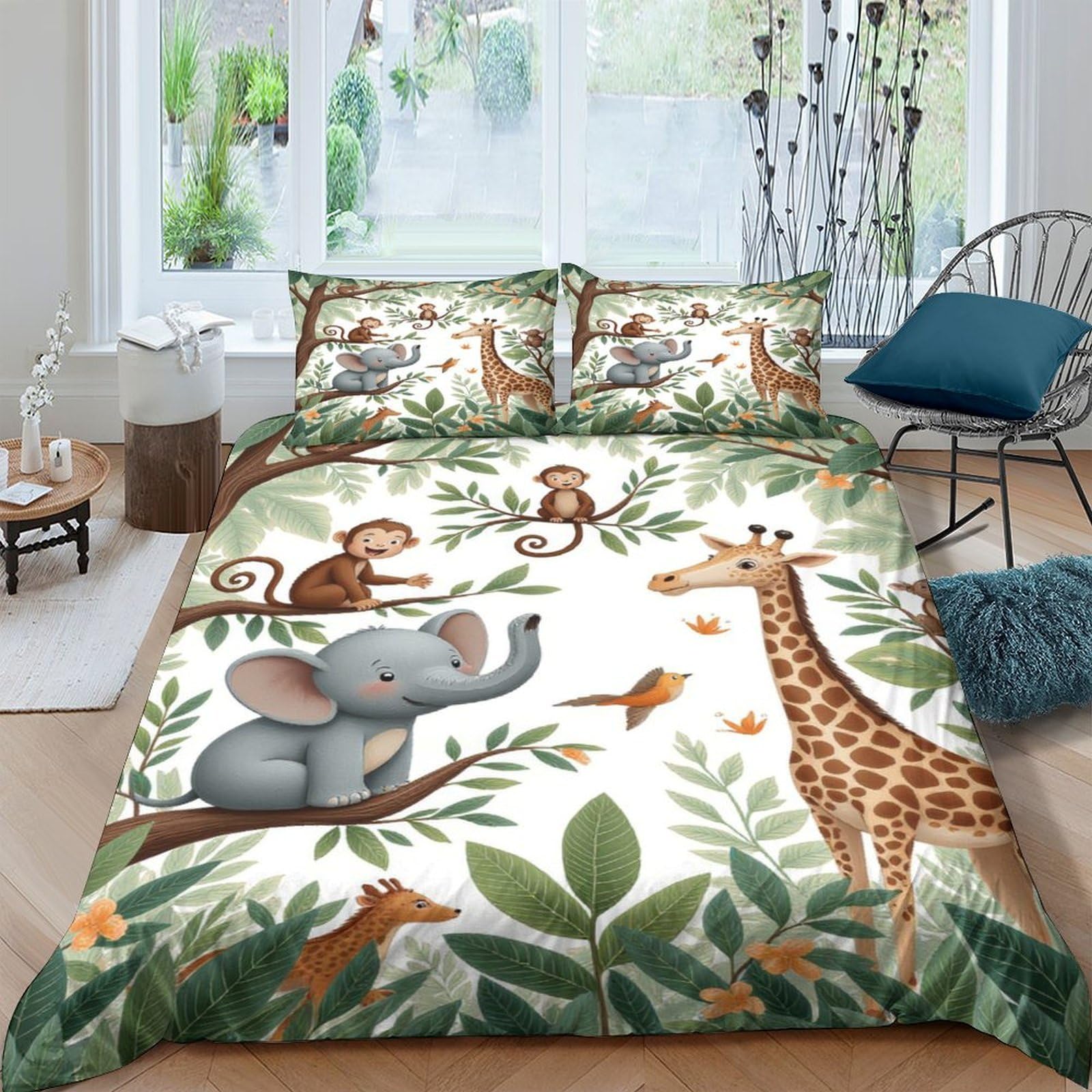 Ctjqhvkz Style-1 3D Printed Jungle Animals Fitted Sheet Microfiber Soft Cartoon Safari Mattress Cover For Bedroom Dorm Easy Care Single（135X200cm）