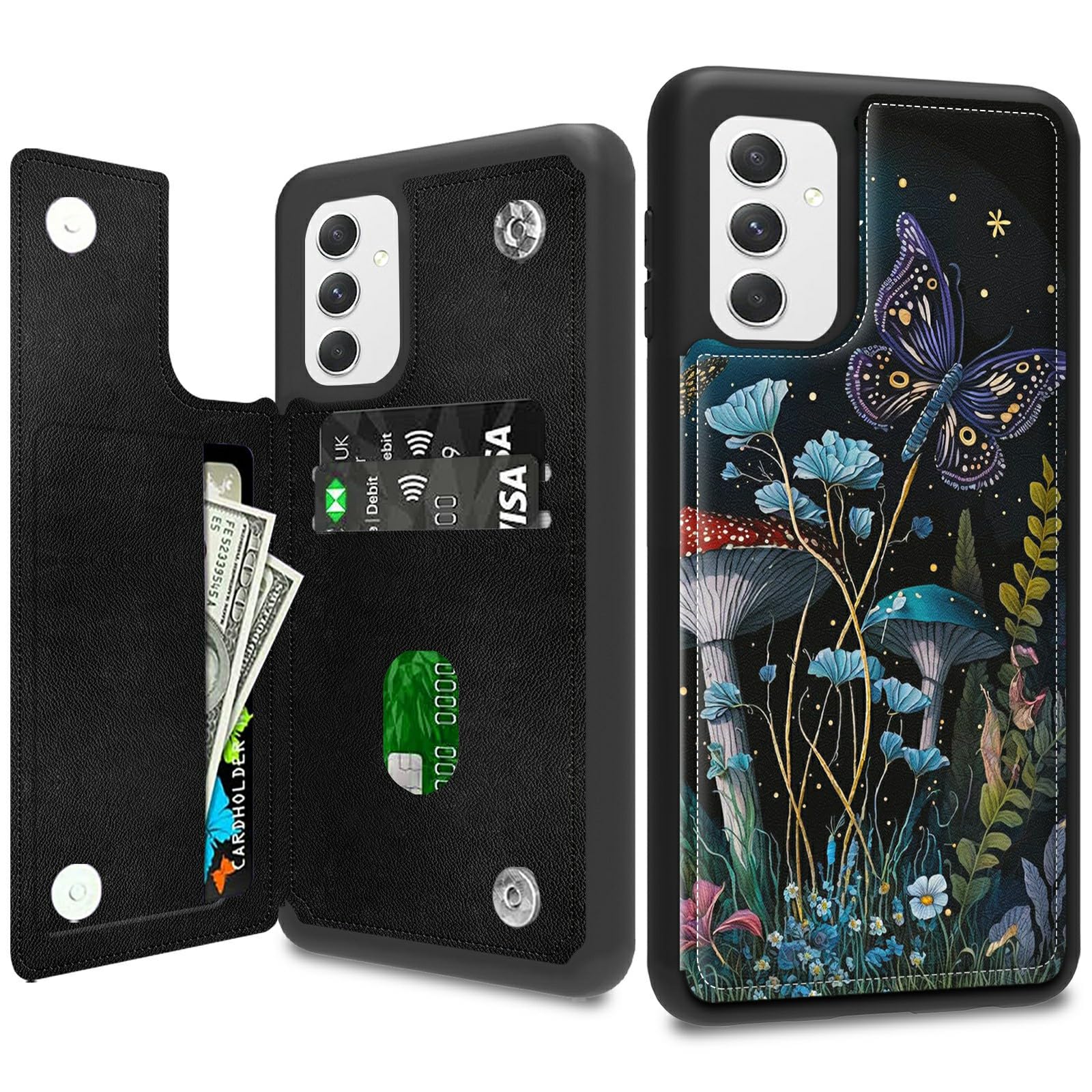 BPQOJB for Samsung Galaxy S23 FE Case Wallet Cover with Card Holder PU Leather Magnetic Buckles Kickstand Cover Protection Phone Case for Samsung