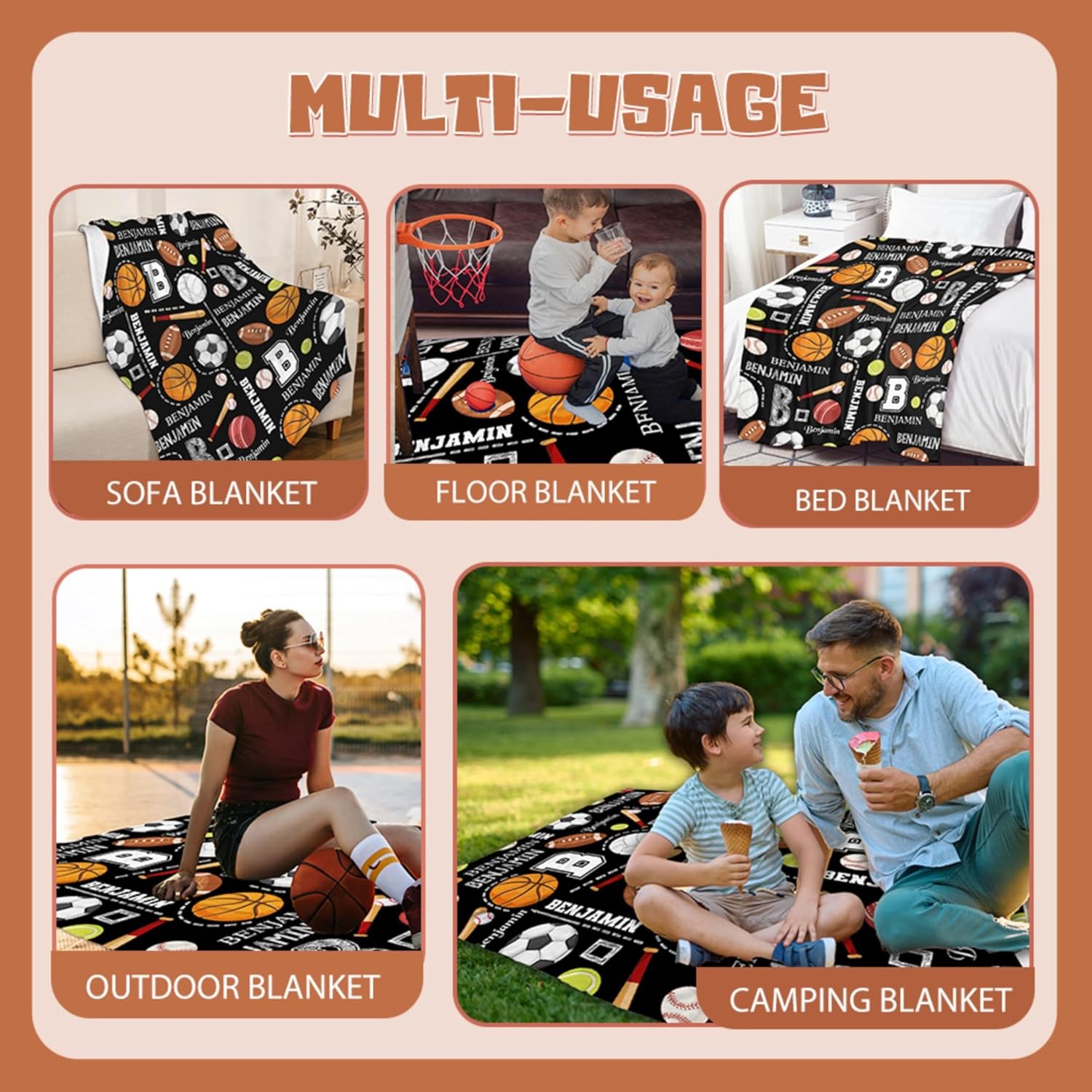 Custom Sport Blanket,Personalized Sprot Gifts,Add Your Own Name Throw,Soft Customized Flannel Quilts for Boys Bedroom Bed Sofa Decoration 50 x 40in for Kids