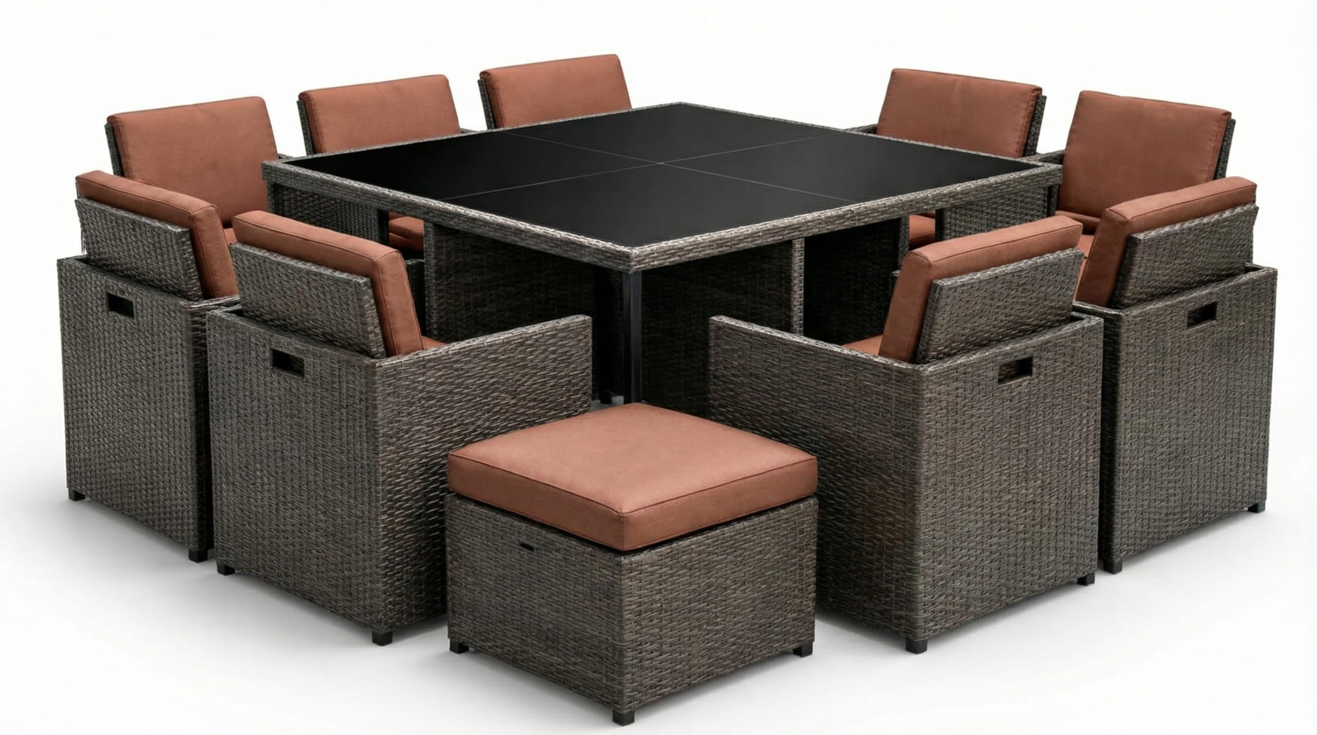 AMANSTYLE LTD 12 Pack Rattan Garden Chair Cushions 43 x 47 x 5cm – High Density Foam Seat Pads – Water Resistant Outdoor Patio Dining Chair Cushion Replacement with Removable Covers (Chocolate Brown)