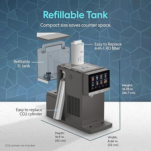 Miniatura 4 de Dispensador de Agua Espumante en Superficie Brio Q60 con Tanque Recargable, Sin Necesidad de Plomería | Filtración de Ósmosis Inversa de 4 Etapas