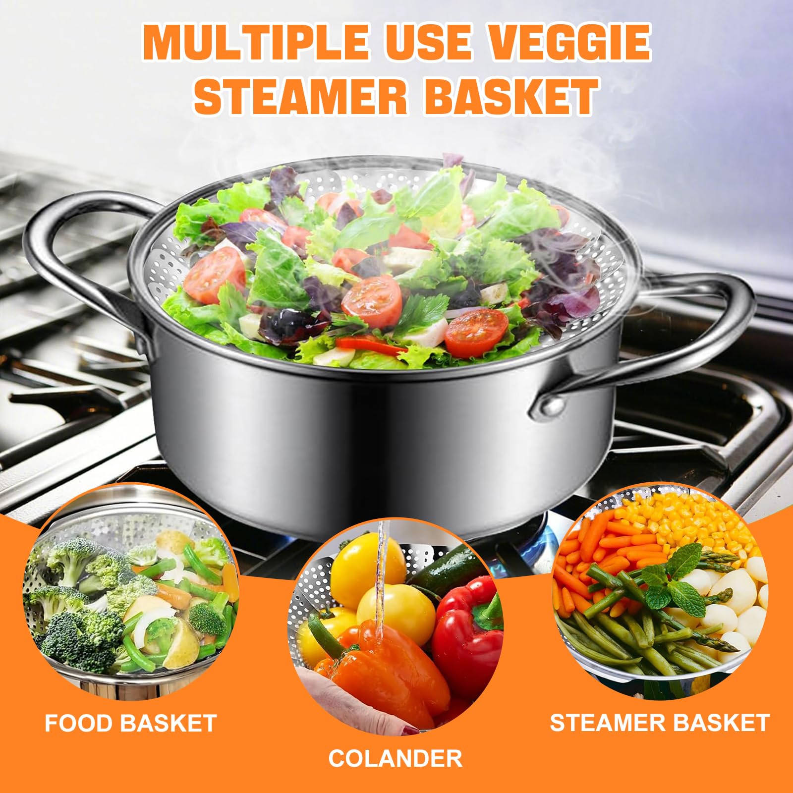 Cesta Vaporera Plegable de Acero Inoxidable, Inserto de Vapor Ajustable para Ollas, Extensible para Cocinar Pescados, Mariscos y Verduras - Ideal para Vaporizar en Casa