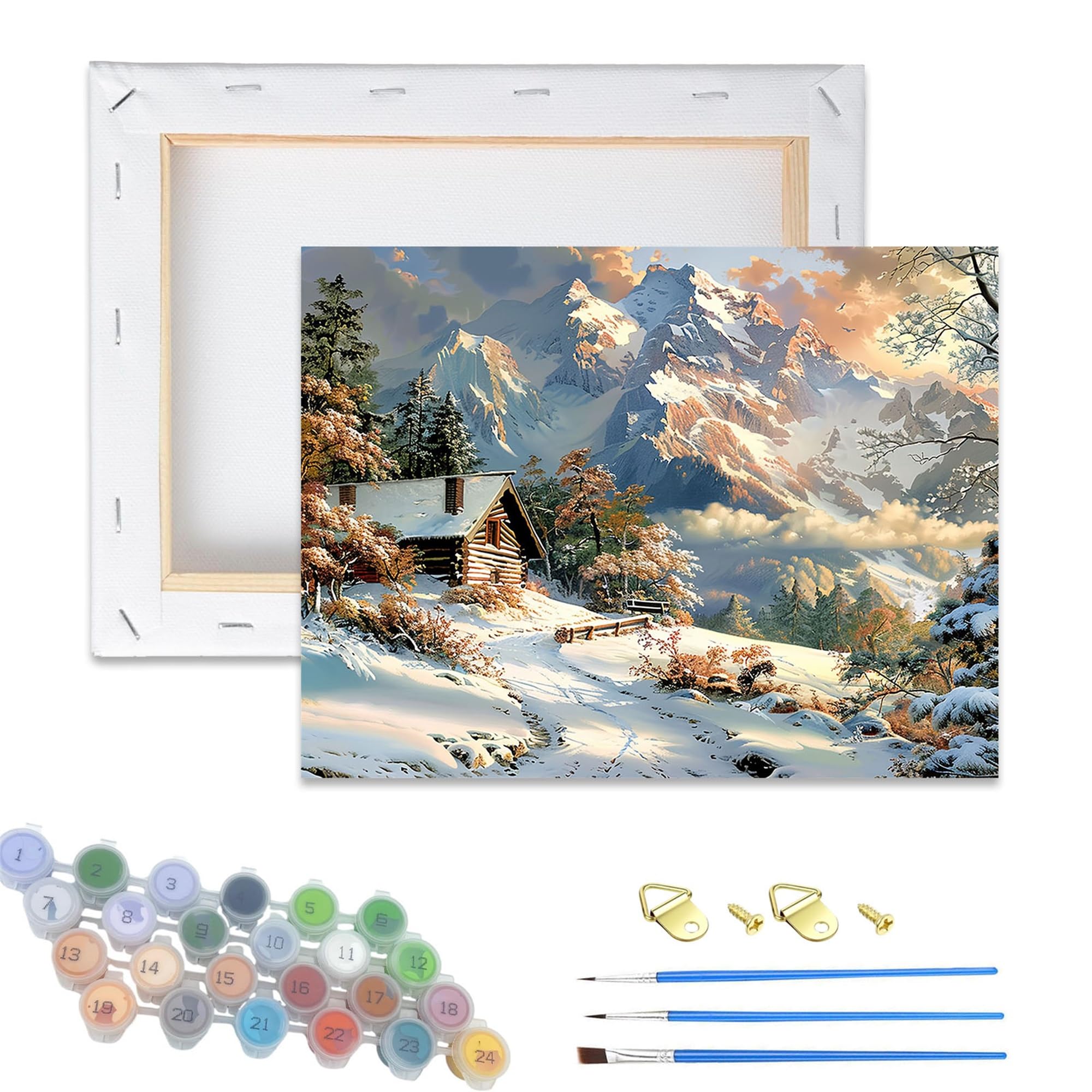 Xiangxujia Wooden Framed Paint by Numbers Kits for Adults,DIY Painting Kit on Canvas, Color by Numbers,Adult Paint by Number for Wall Decor and Gifts (Snow Scene)