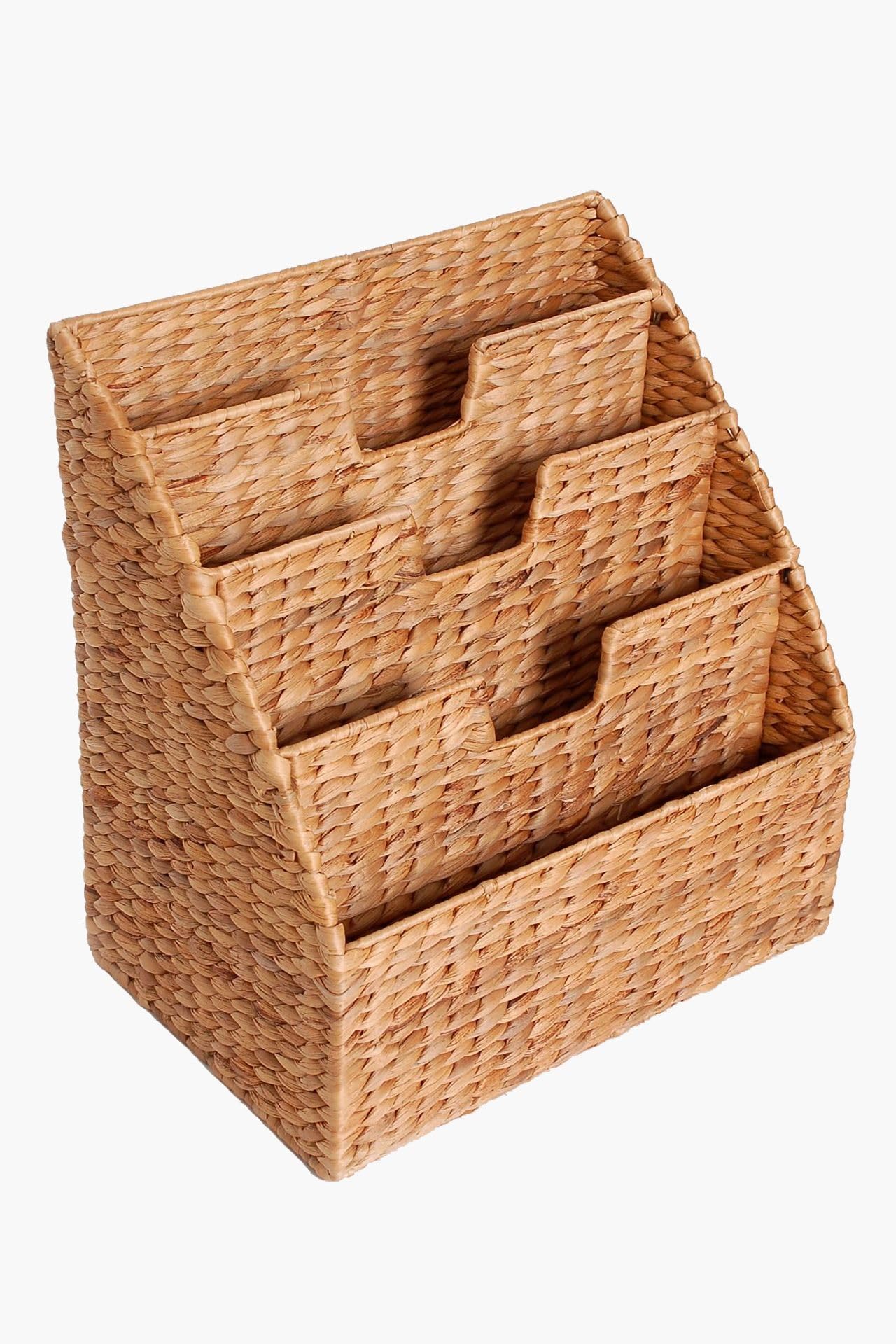 VIVANNO Rego Corbeille à journaux en Jacinthe d'eau - Collecteur de Magazines Moderne avec 4 Compartiments, 40x37x25 cm, Design Naturel pour Le Salon et Le Bureau