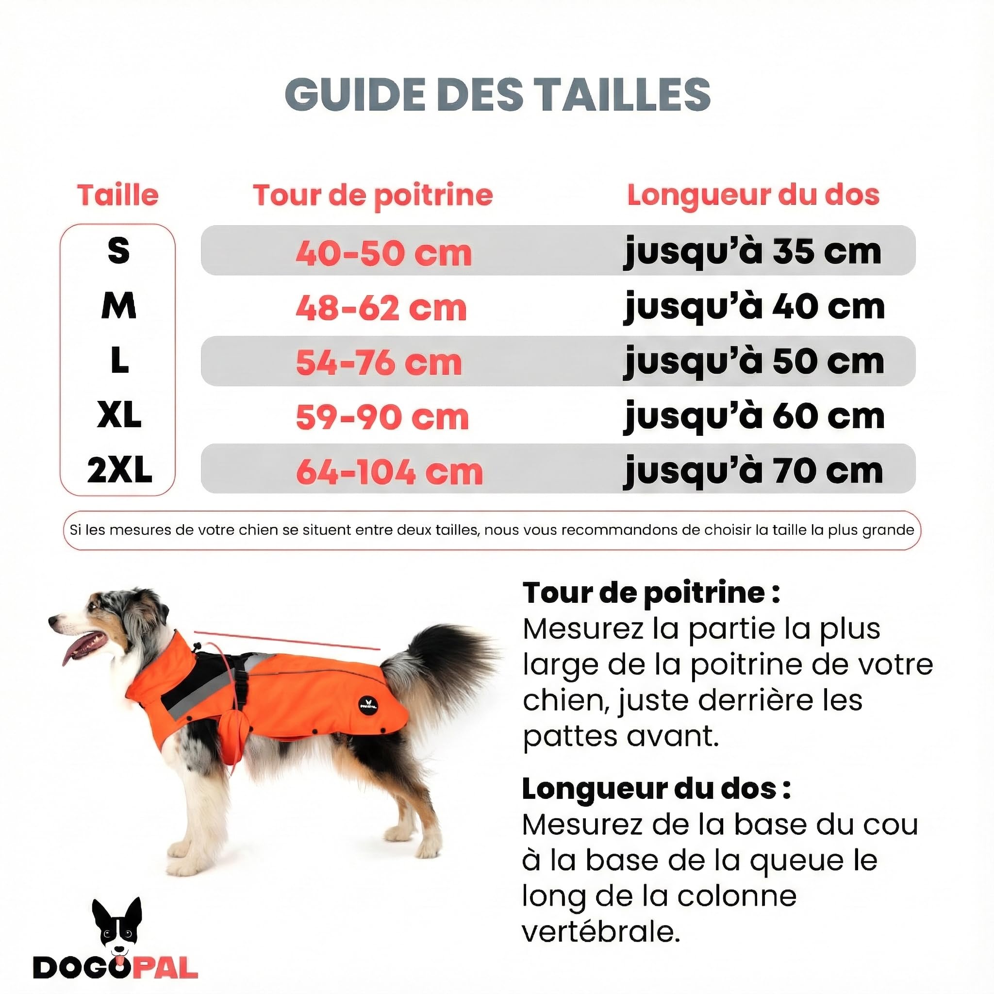 DOGOPAL Manteau Chien 2en1 Toutes Saisons – Imperméable & Coupe-Vent avec Doublure Polaire Amovible, Haute Visibilité Réfléchissante (Orange, L)
