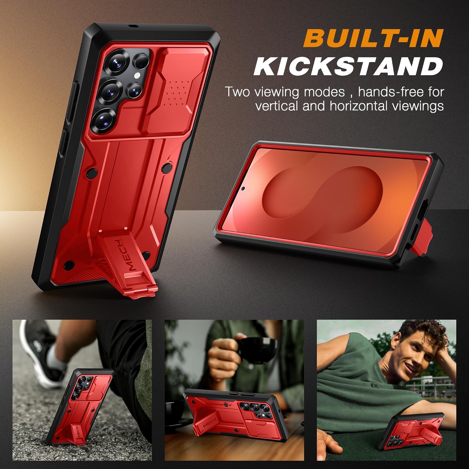 TONGATE for Samsung Galaxy S25 Ultra Case, [Built-in Slide Camera Cover & Screen Protector] [2 Front Frames] Full-Body Heavy Duty Shockproof S25 Ultra Phone Case with Stand & Belt Clip Holster, Red | Screen Protector, 2 Front Frames, Full-Body, Heavy Duty, Shockproof - Image 4