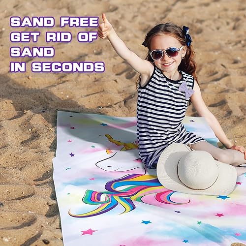 Miniatura 5 de WERNNSAI Toalla de playa de unicornio para niñas, 30 x 60 pulgadas, sin arena, para niñas, baño, piscina, camping, toalla de viaje, secado rápido,